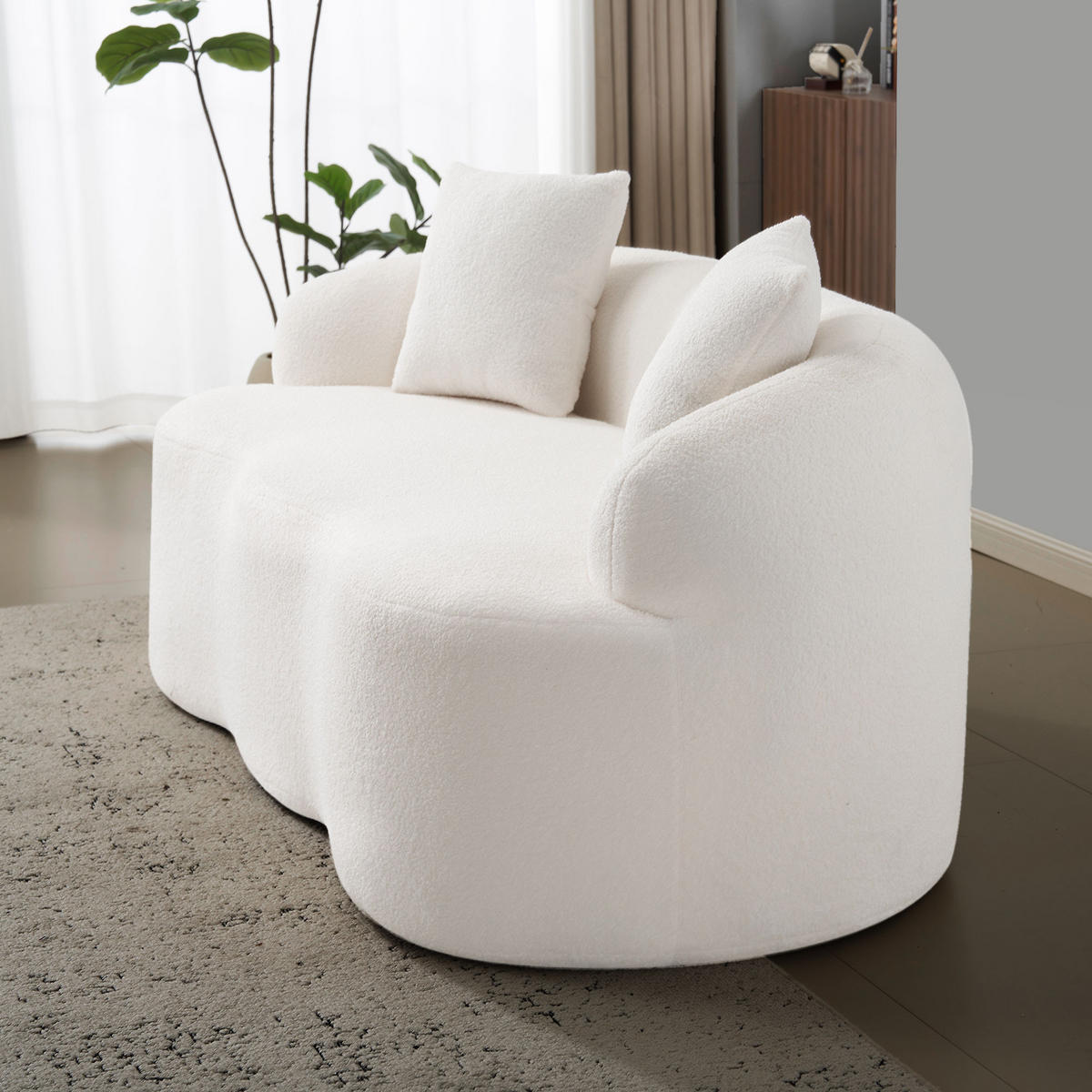 2-SITZER SOFA Polyester Weiß mit Kissen - Weiß, Holzwerkstoff/Textil (170/70/89cm) - WISHDOR