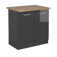 SPÜLENUNTERSCHRANK R-Line Anthrazit Hochglanz 80 cm , AP Eiche - Schwarz Hochglanz/Anthrazit, Holzwerkstoff (80/81.6/60cm) - Vicco