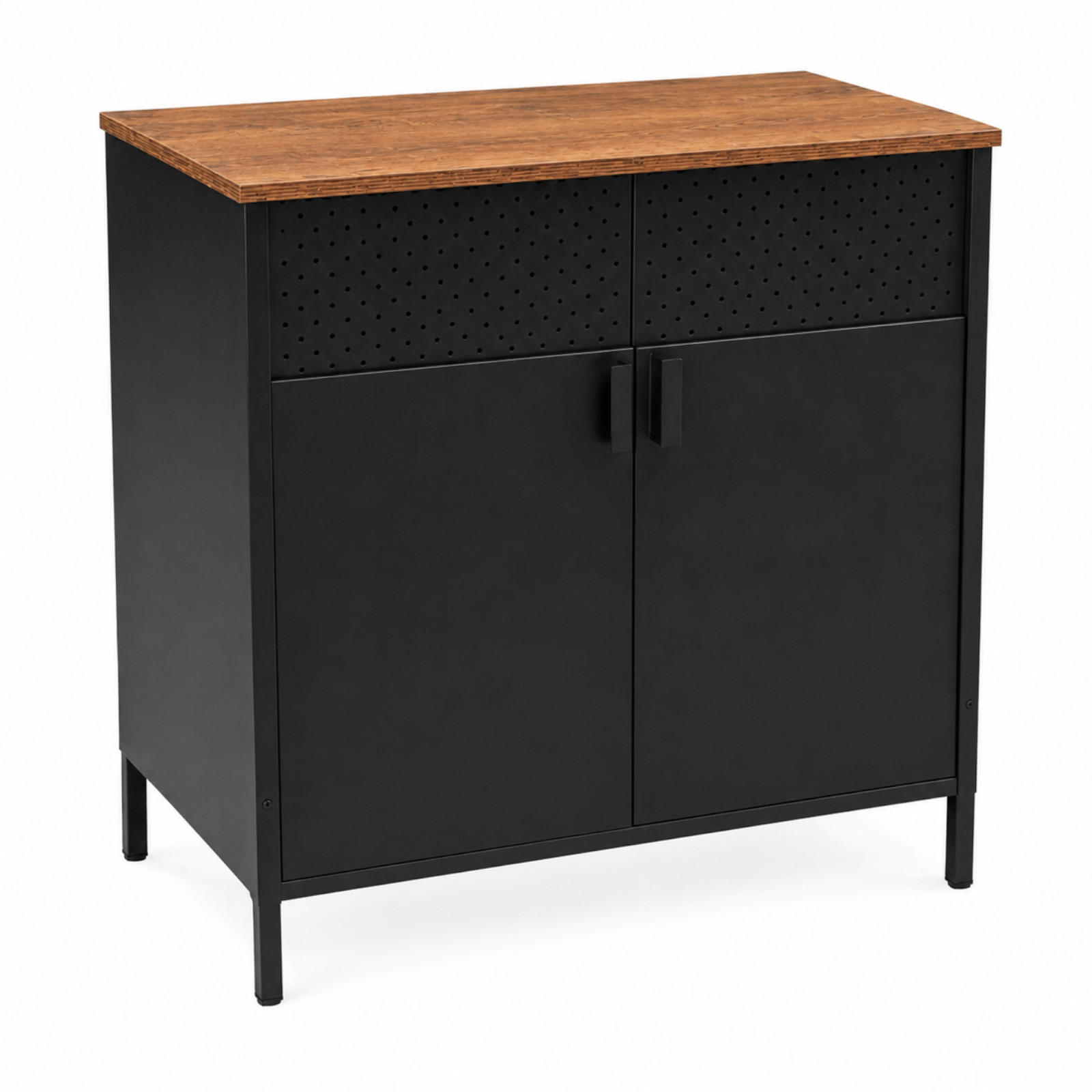 KOMMODE – Metall – Holzoptik – 2 Türen – höhenverstellbarer Einlegeboden – 80x40x84 cm - Dunkelbraun/Schwarz, Holzwerkstoff/Metall (80/84/40cm) - Begryf