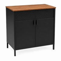 KOMMODE – Metall – Holzoptik – 2 Türen – höhenverstellbarer Einlegeboden – 80x40x84 cm - Dunkelbraun/Schwarz, Holzwerkstoff/Metall (80/84/40cm) - Begryf