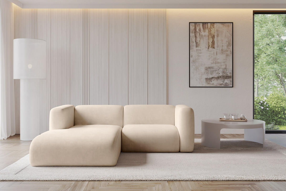 ECKSOFA Ottomane Links MIRA-L1 227x179x89 Beige Velours - Greige/Beige, Holzwerkstoff/Kunststoff (227/179cm) - ALTDECOR