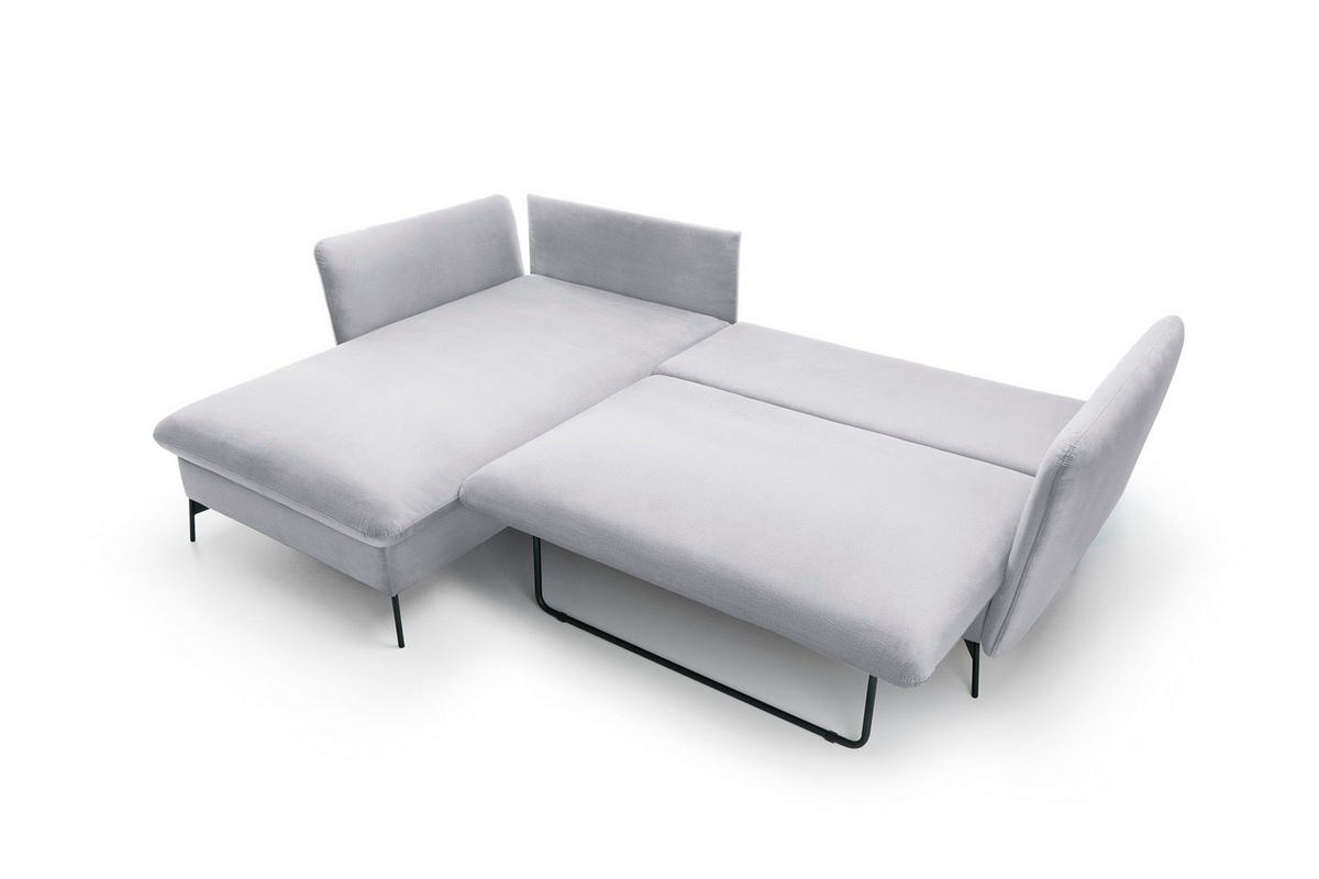 ECKSOFA FERRO Grau Velours-Stoff mit Schlaffunktion - Grau, Holz (258/167cm) - MASSENO