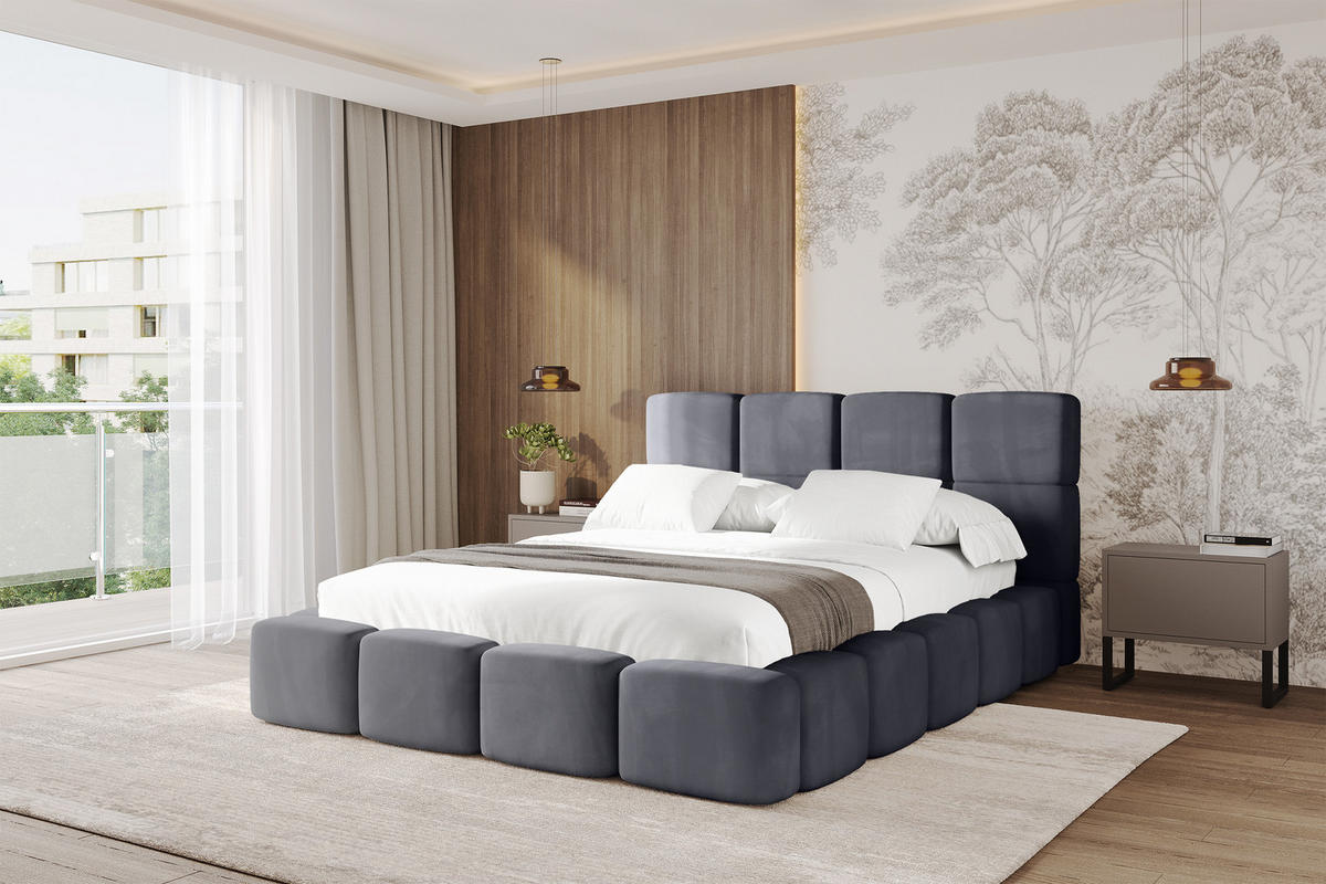 POLSTERBETT mit Bettkasten und Lattenrost, Bett mit Matratze H3/H4, Kopfteil, Boxbett, Doppelbett mit Stauraum - NATA 120x200 Dunkelgrau - Dunkelgrau, Holzwerkstoff/Textil (120/200cm) - ALTDECOR