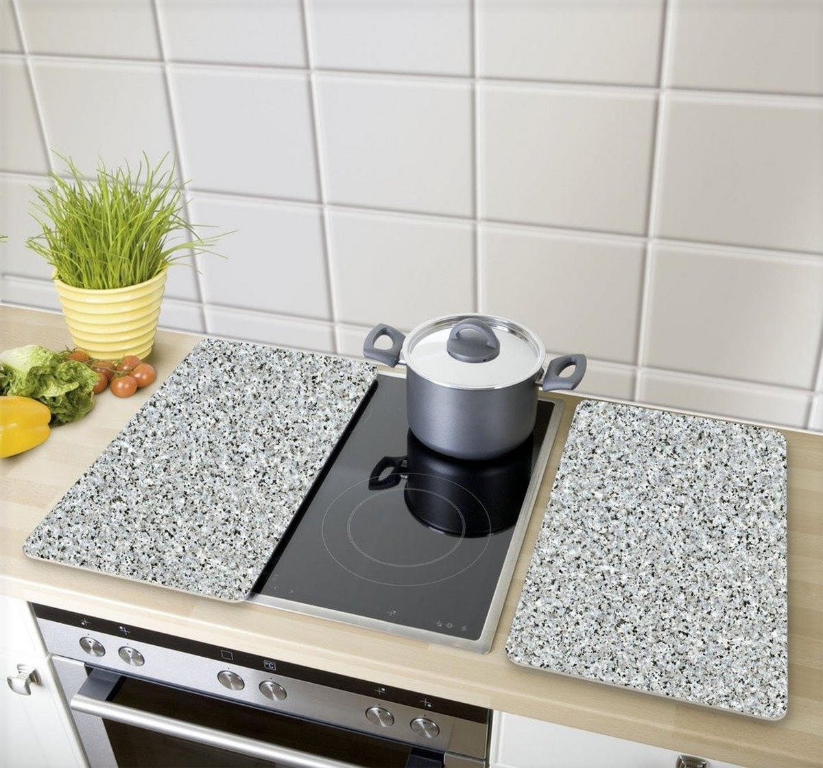 GLASSCHUTZPLATTEN für Herd — 2 Stück Granit 52/30/0,5 cm - Grau, Glas (30/0.5/52cm) - Wenko
