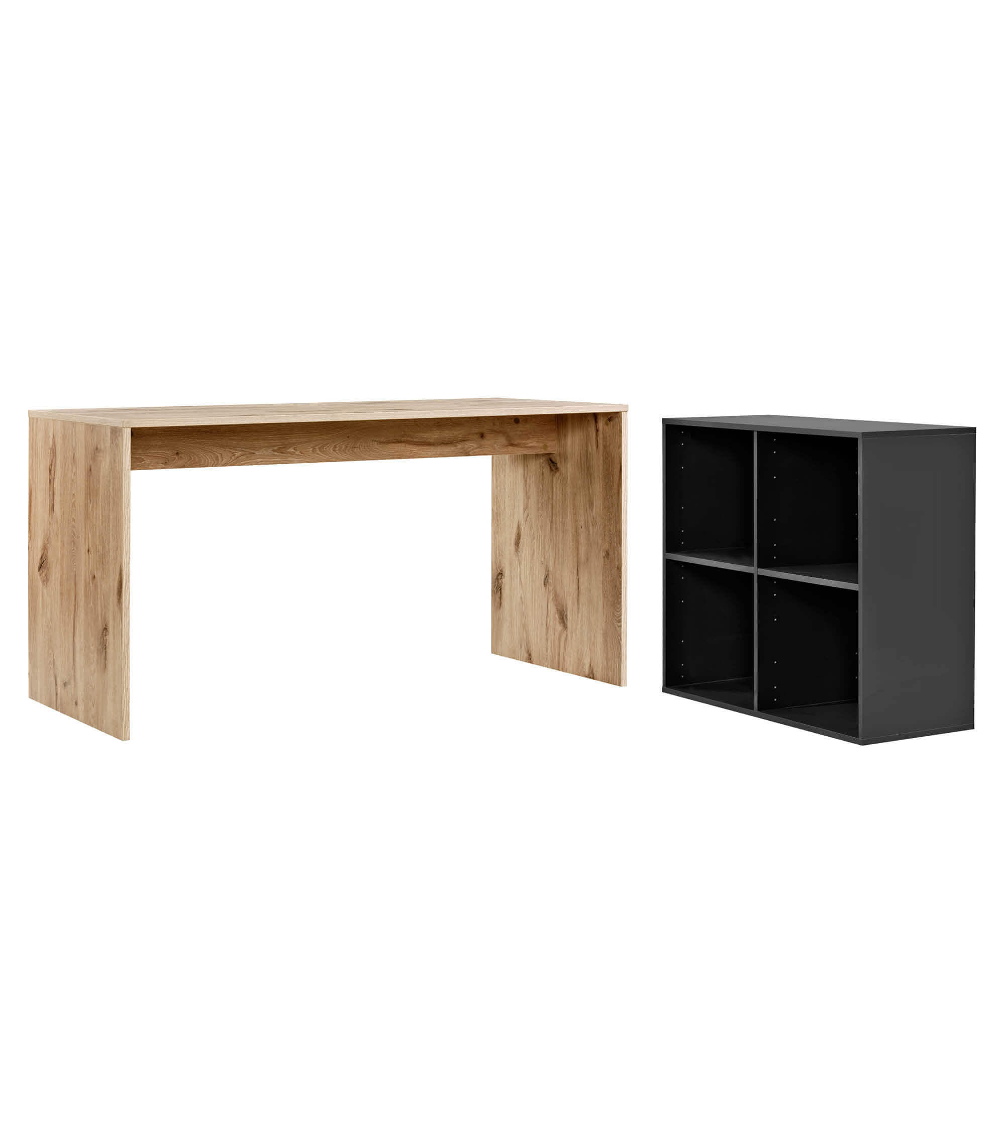 SCHREIBTISCH Der Produktive - Eichefarben/Schwarz, Holzwerkstoff (65/145/77cm) - Mokebo
