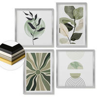 WANDBILDER 4er Set - 50x50 cm & 40x60 cm Silberner Rahmen - Geometrische Pflanzenformen - Silberfarben, Kunststoff (50/50cm) - ArtPrintCave