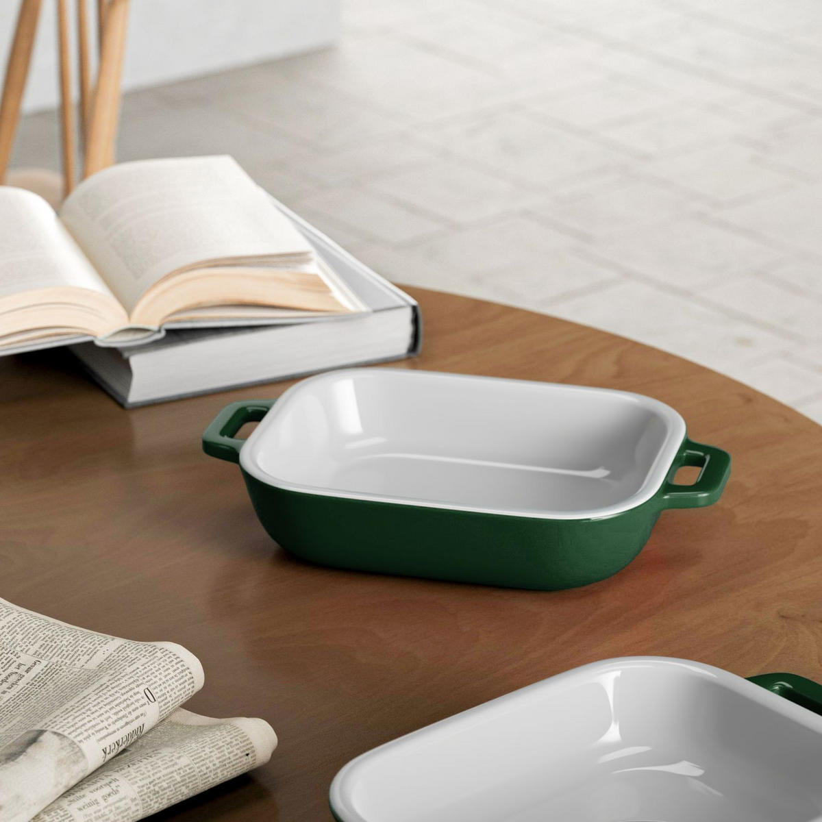 AUFLAUFBACKFORM Porzellan 26 x 17 x 5 cm - Grün, Keramik (17/5/26cm) - Intirilife