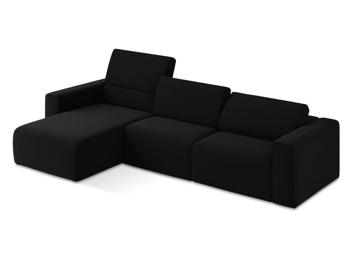 ECKSOFA Links Samt Stoff Schwarz - Schwarz/Grau, Kunststoff/Textil (167/314cm) - Makamii