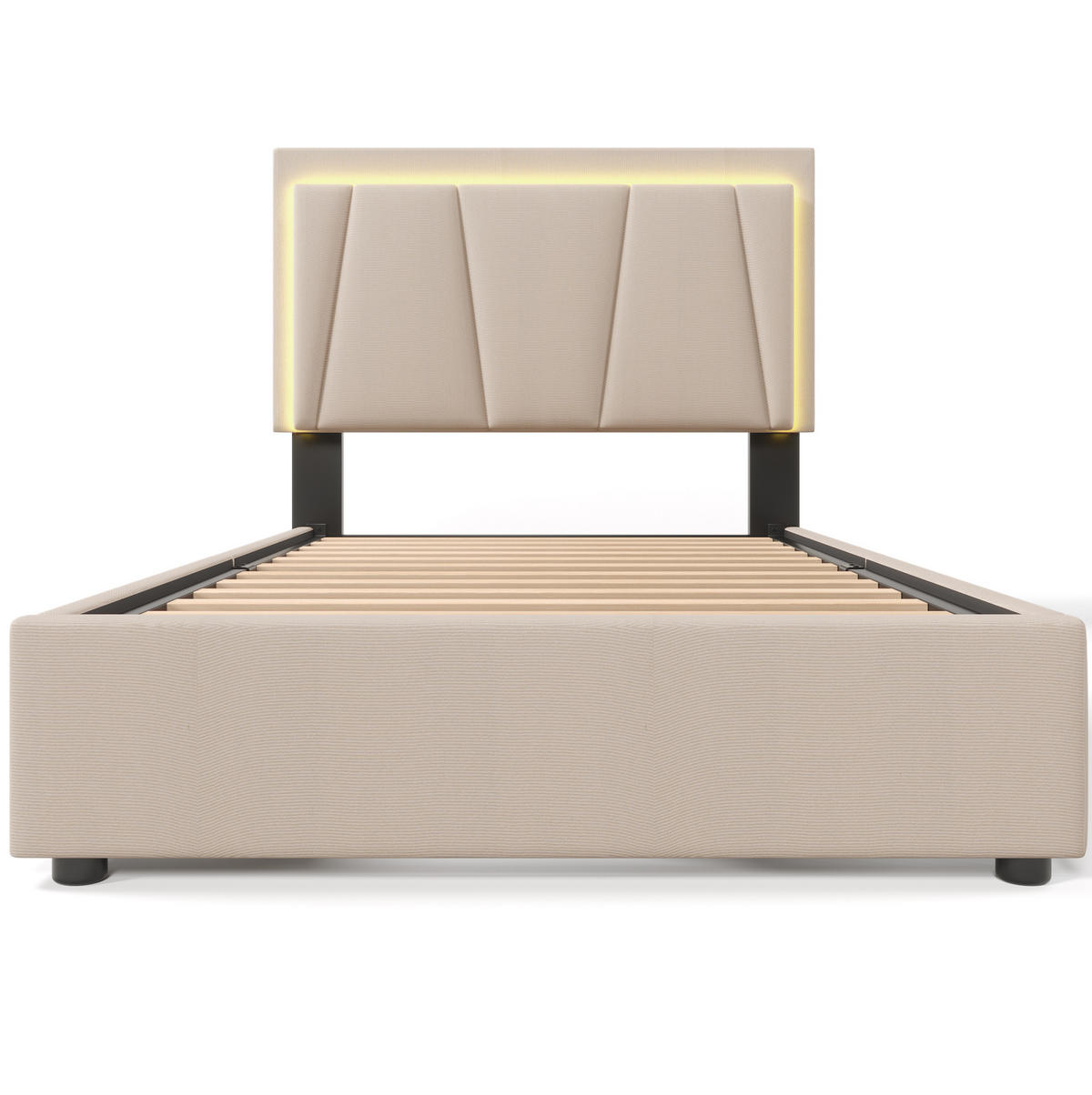 POLSTERBETT 90/200 cm Beige aus Holz mit LED-Beleuchtung - Beige, Holzwerkstoff (90/200cm) - OKMYHOME