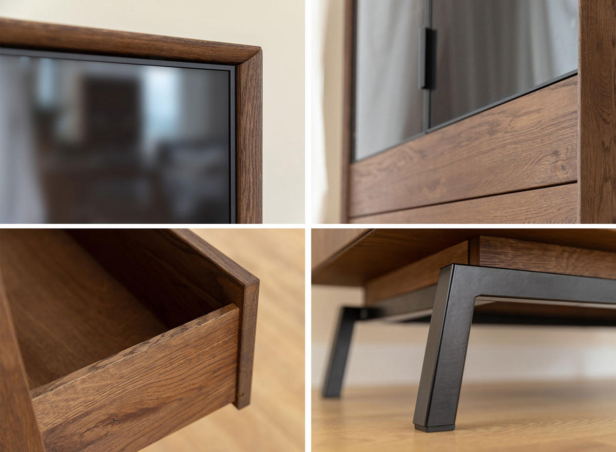 VITRINE Modern Loft Eiche Tabak 100 / 45 / 200cm - Dunkelbraun/Schwarz, Holz (100/200/45cm) - Feldmann-Wohnen