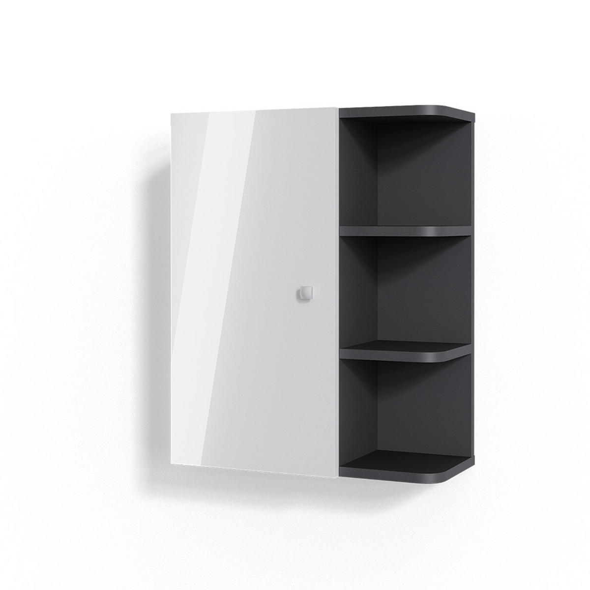 BADSCHRANK Fynn Weiß Hochglanz 47.2 x 59.2 cm - Weiß Hochglanz/Anthrazit, Holzwerkstoff (47.2/59.2/21cm) - Vicco