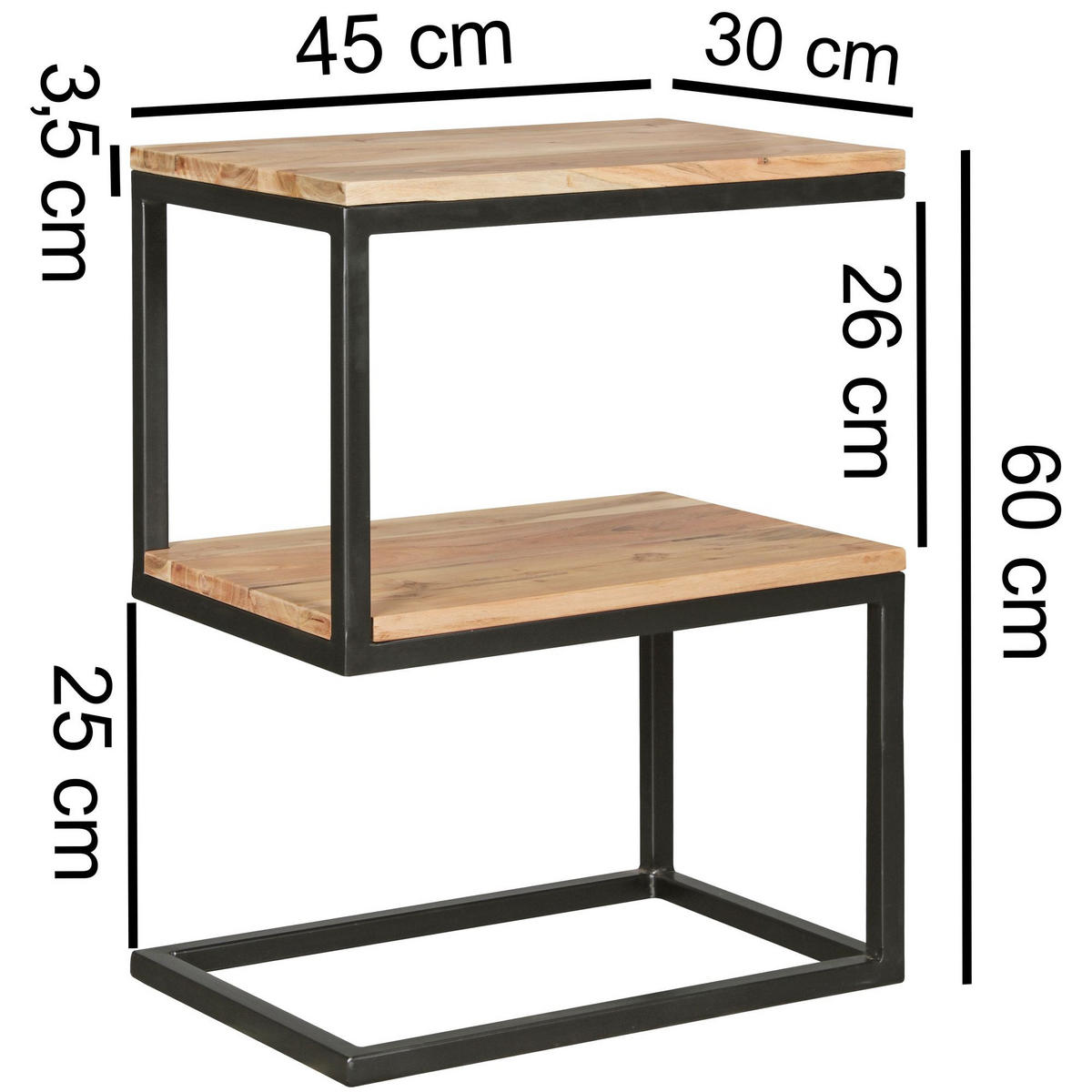 ECKIGER Beistelltisch MEPA S-Design - Akaziefarben, Holz (45/30/60cm) - tinkaro