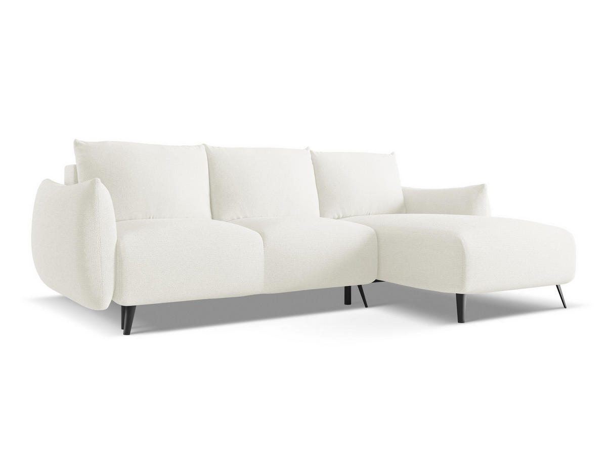 ECKSOFA mit Schlaffunktion Chenille Stoff Weiß - Schwarz/Weiß, Textil/Metall (242/162cm) - Makamii