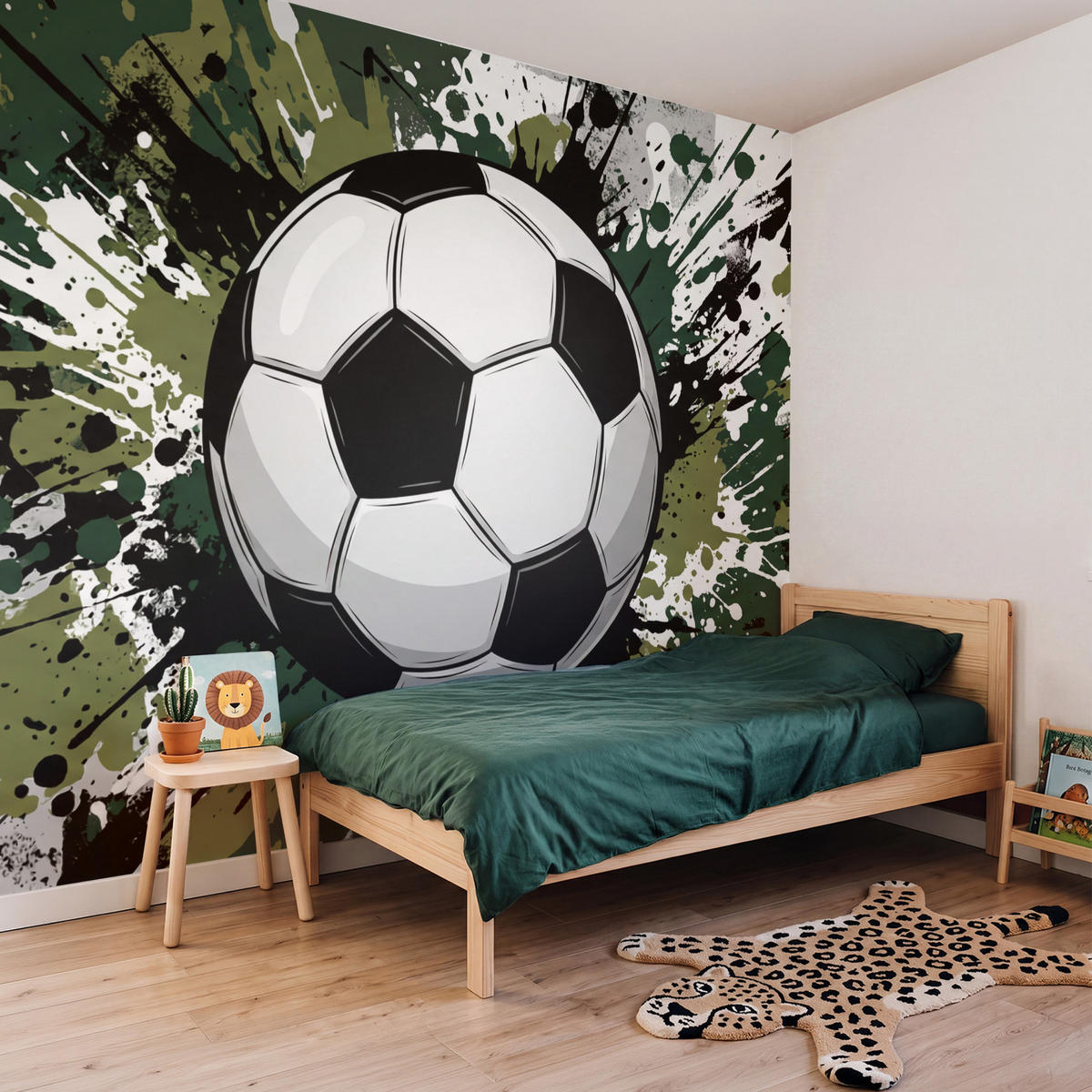 KINDERTAPETE - Fußball - Farbe - Spritzer - Grün - 260x220 cm - Dunkelgrün, Papier (260/220cm) - OnlyWow