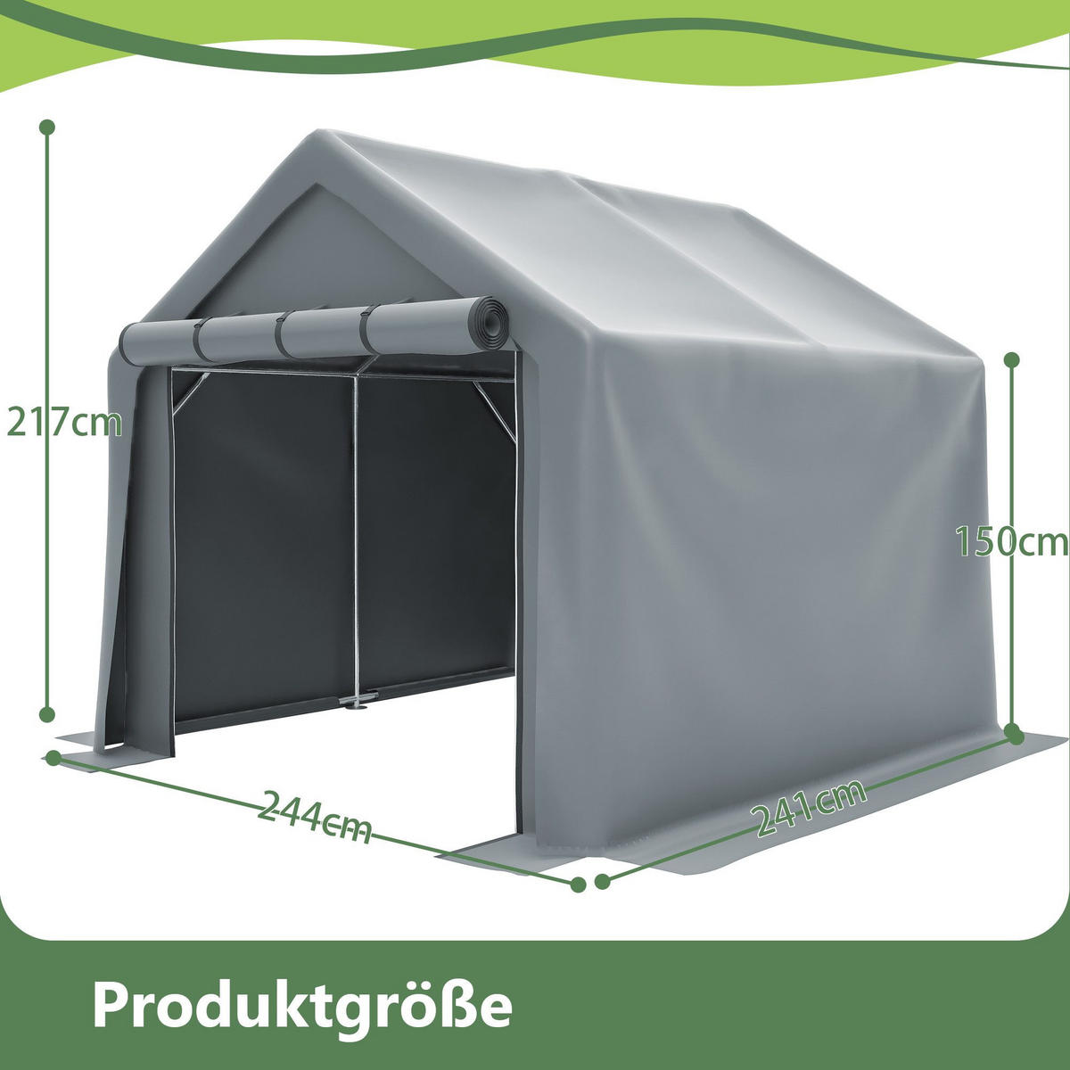 FAHRRADGARAGE, Reißverschlusstür Lagerzelt - Silberfarben, Metall (241/217/244cm) - Gisaae