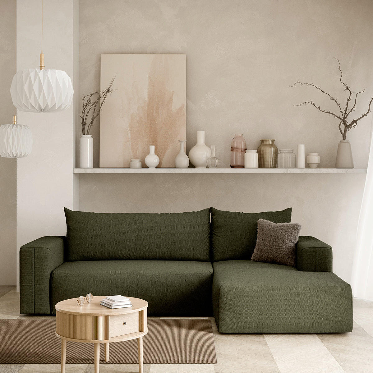 ECKSOFA Bliss 3 Sitzplätze Tannengrün - Grün, Holz (268/163cm) - Petits-meubles