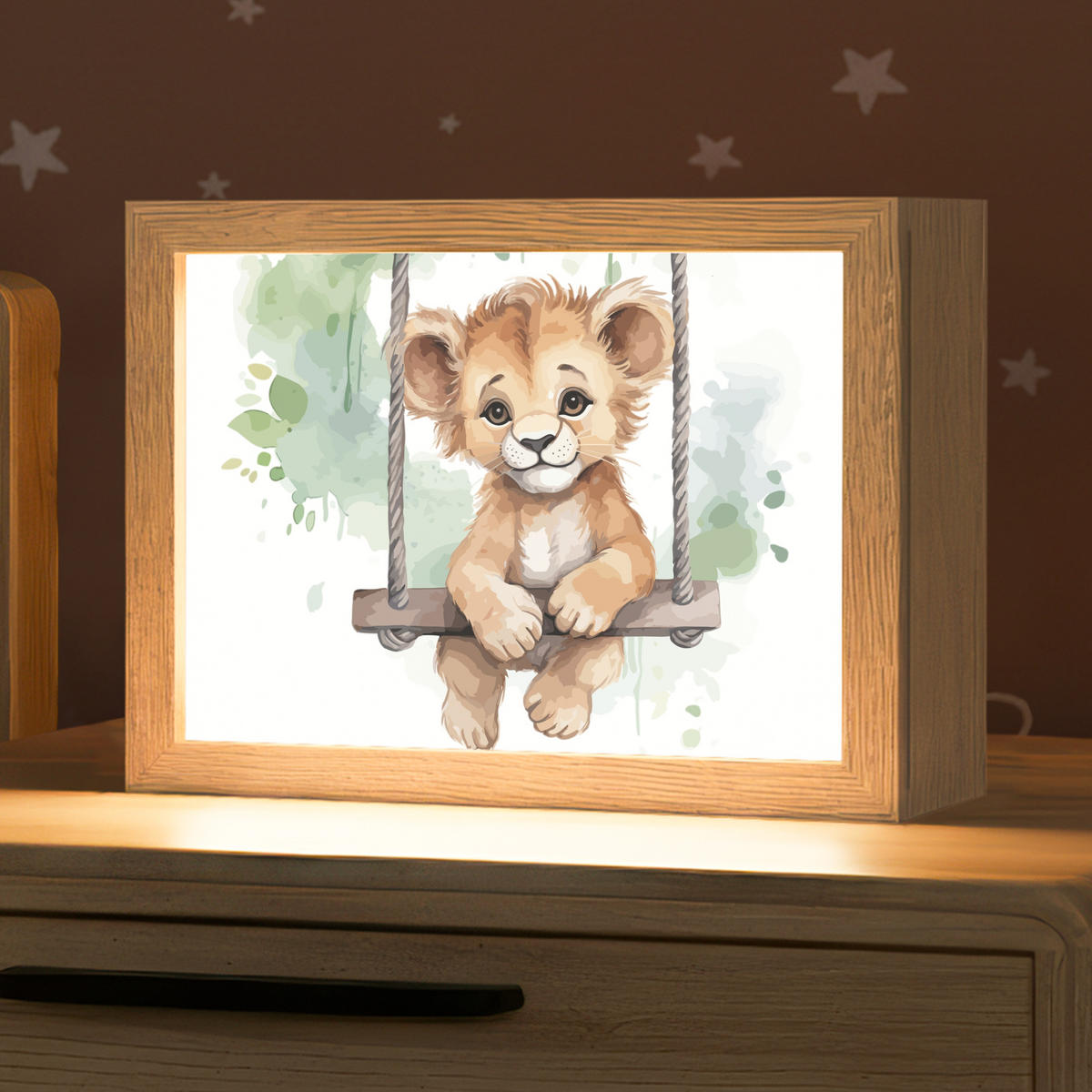 NACHTTISCHLAMPE Löwe - Tier - Kinder - Dschungel 20x15 cm - Weiß, Holzwerkstoff (8/20/15cm)