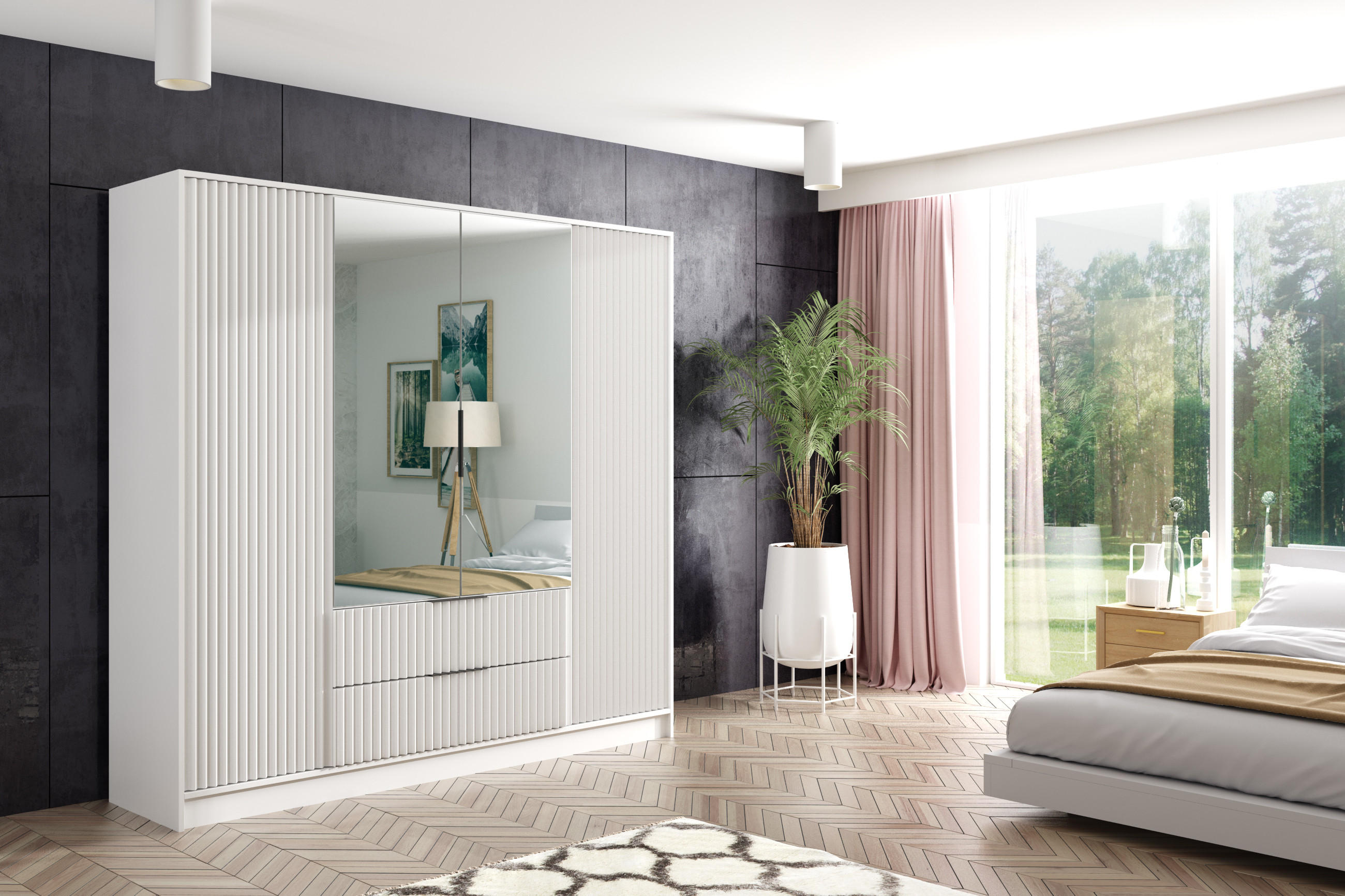 KLEIDERSCHRANK NOA - 200 cm - Weiß - Weiß, Holzwerkstoff (200/200/51cm) - ALTDECOR