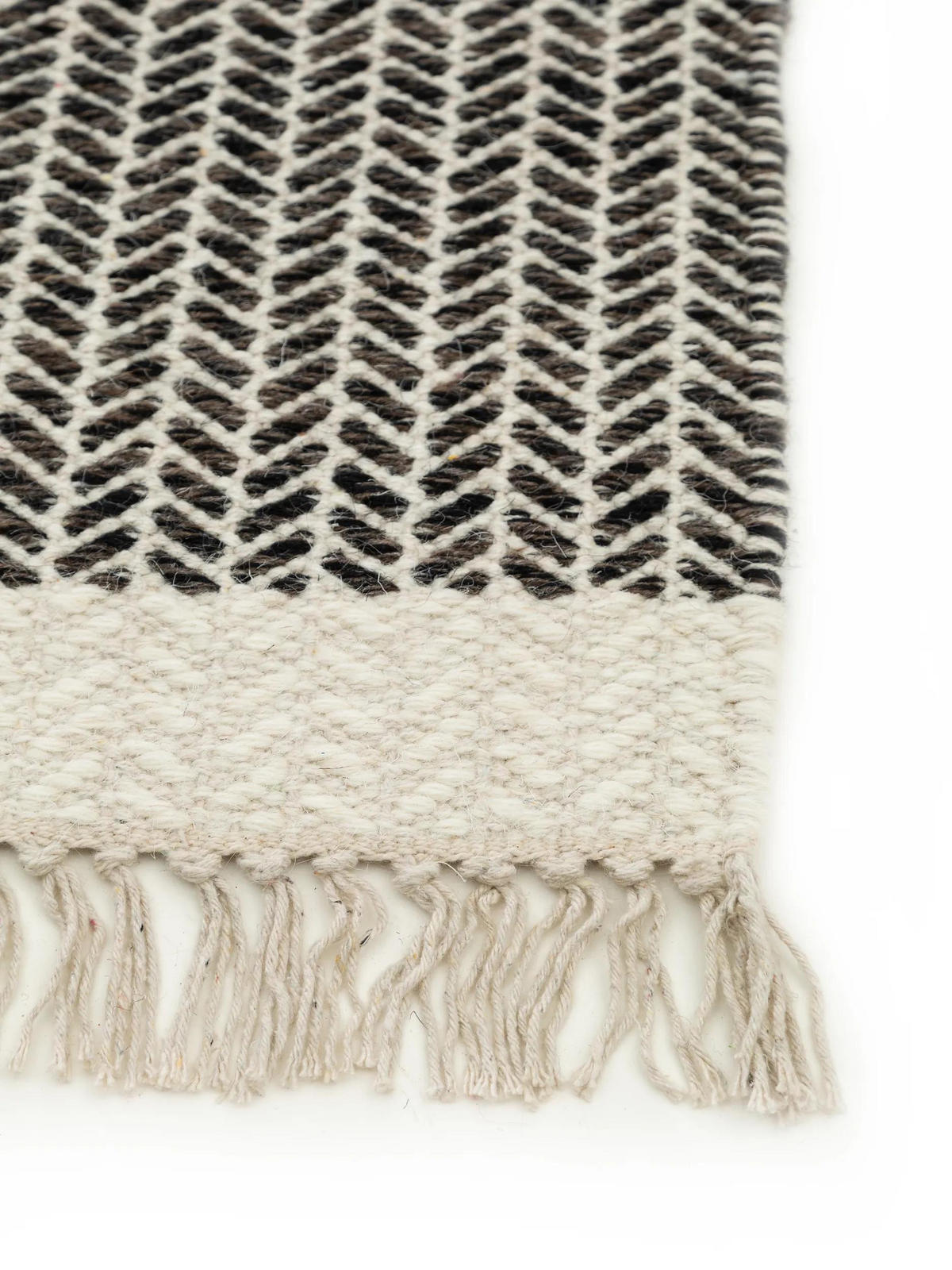 WOLLTEPPICH-LÄUFER Kim Schwarz/Weiß 70x200 cm - Schwarz, Naturmaterialien/Textil (70/200cm) - benuta Pure