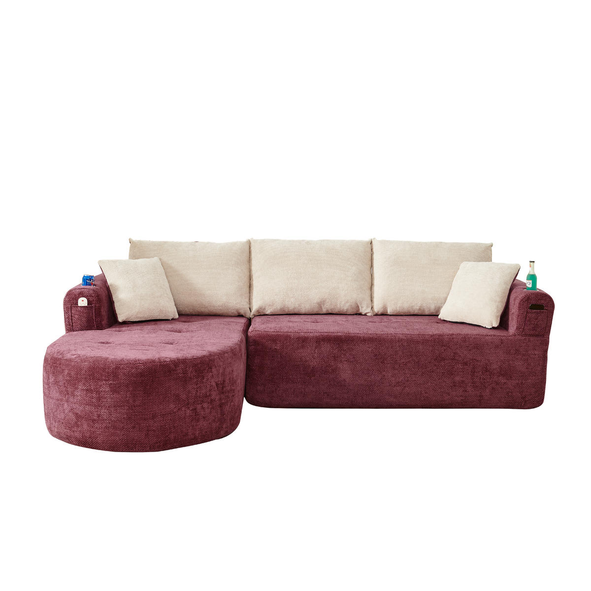 ECKSOFA DE-35043 L-Form mit Becherhalter Weinrot - Weinrot, Textil (170/255cm) - ComfortXL