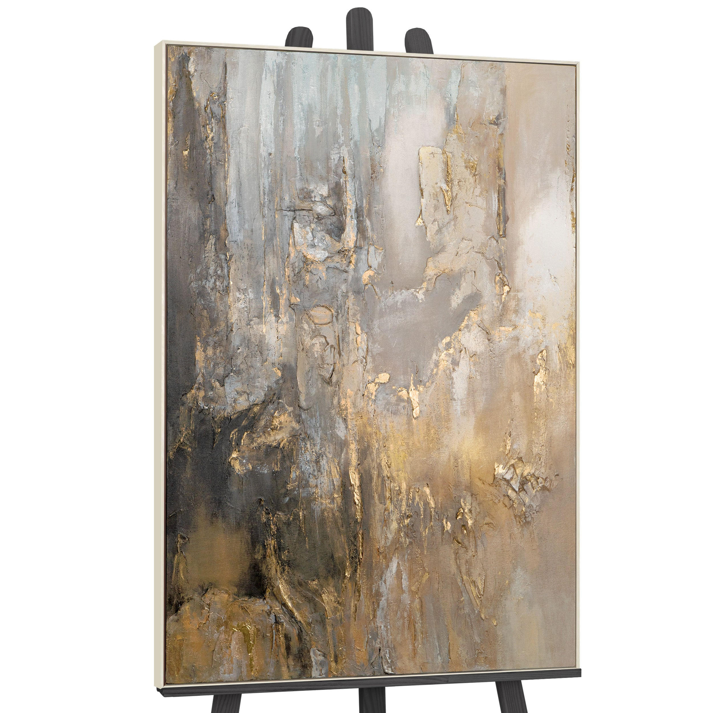 GEMÄLDE Goldene Horizonte Schattenfugenrahmen Beige 140x100 cm - Beige, Holz (140/100cm) - YS-art gallery