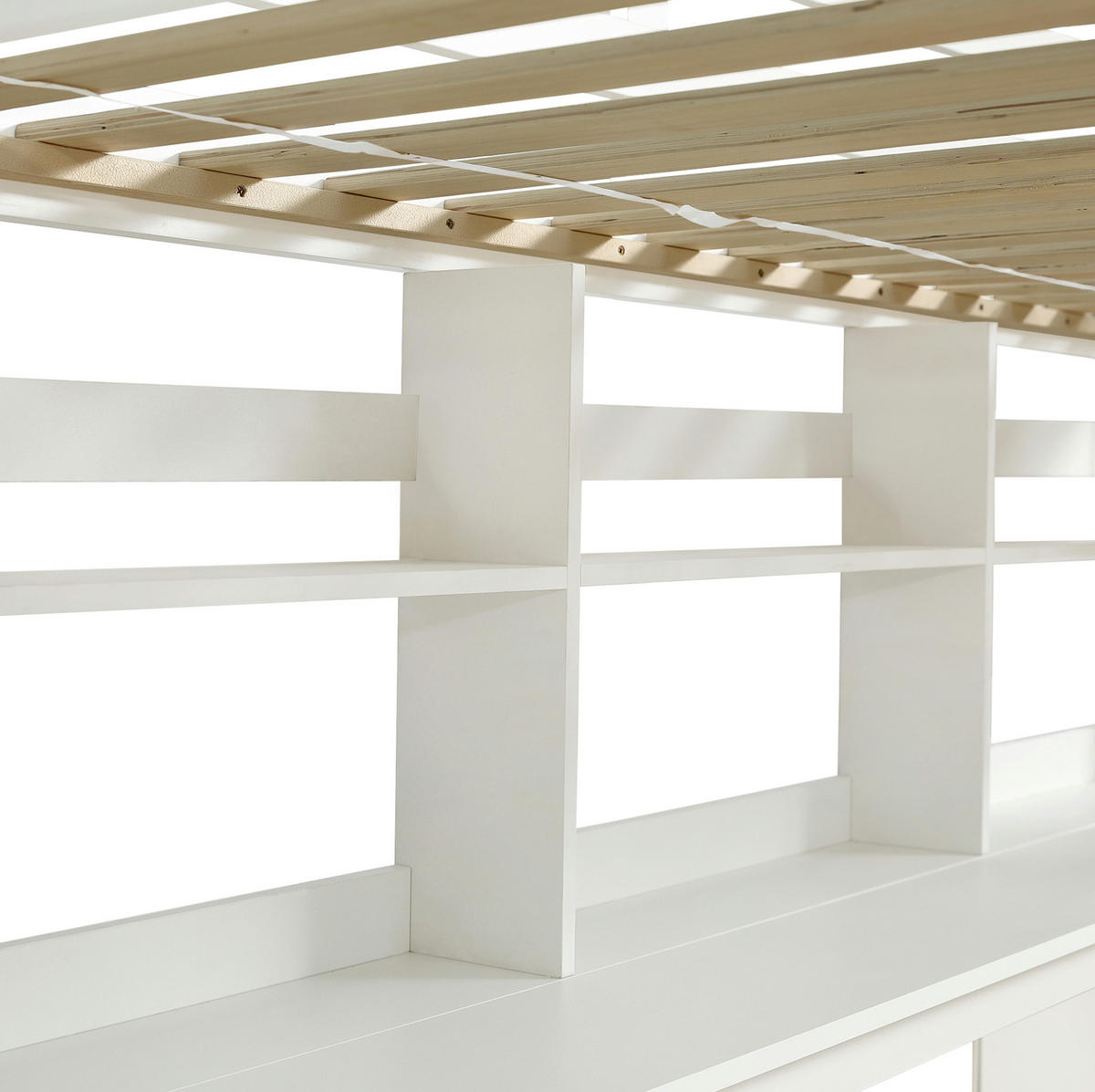 HALBHOCHBETT aus Kiefernholz und MDF 90x200 cm Weiß/Grau mit Schreibtisch und Stauraumtreppe - Weiß, Holz (90/200cm) - IVMEU