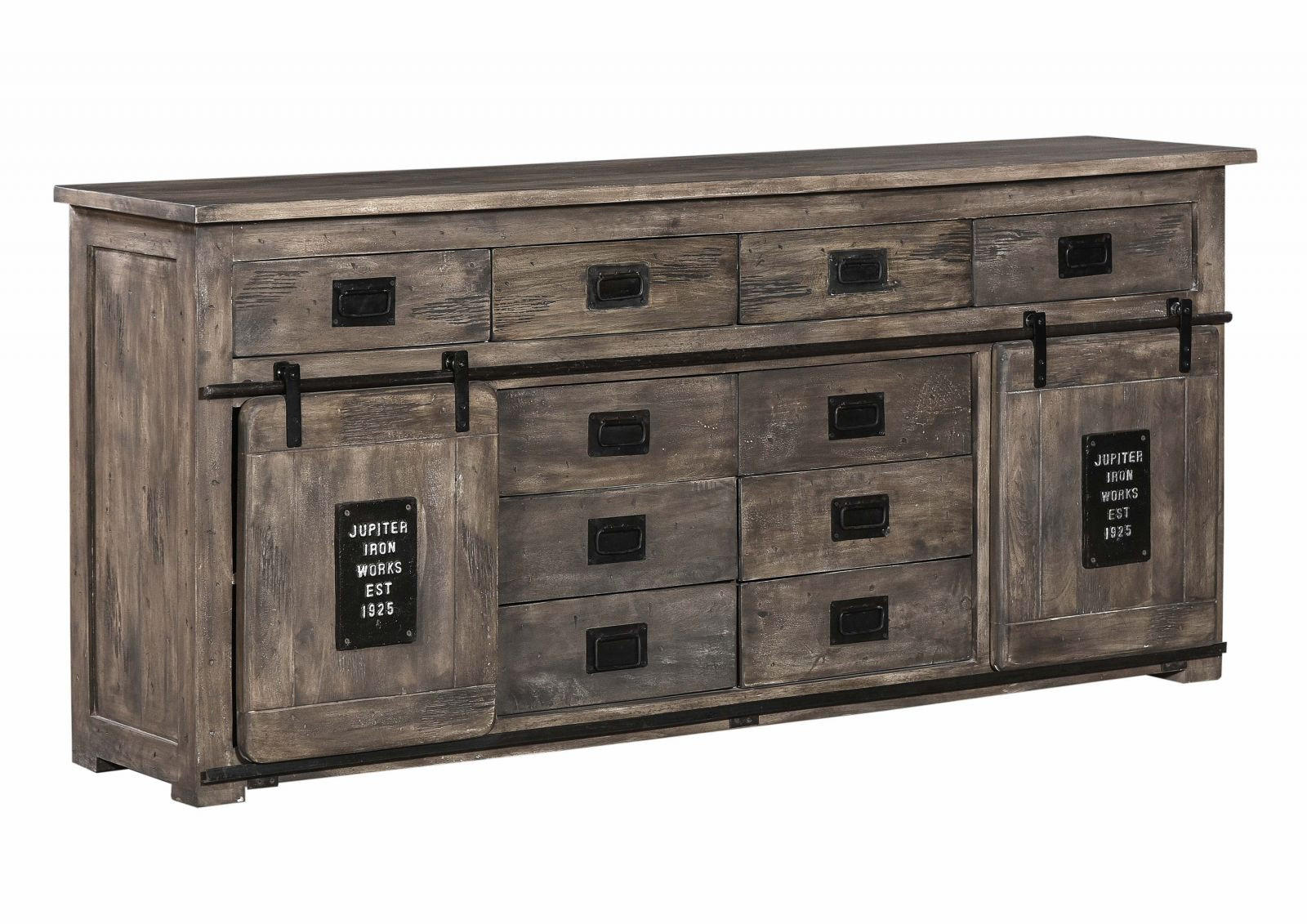 SIDEBOARD Mango 200x45x90 grau lackiert RAILWAY #222 - Grau, Holz (200/90/45cm) - Massivmoebel24