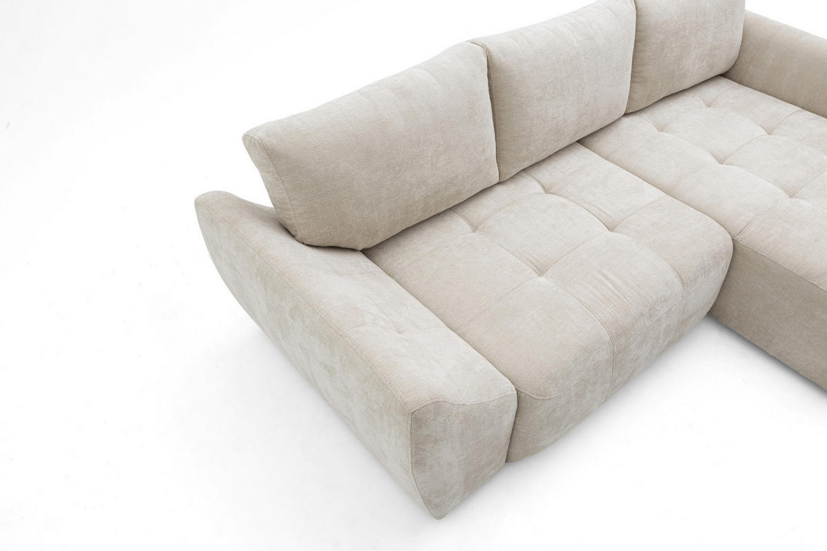ECKSOFA NICE L Rechts mit Schlaffunktion 137x204 Chenille Beige - Beige/Schwarz, Holz/Textil (165/260cm) - Muffo