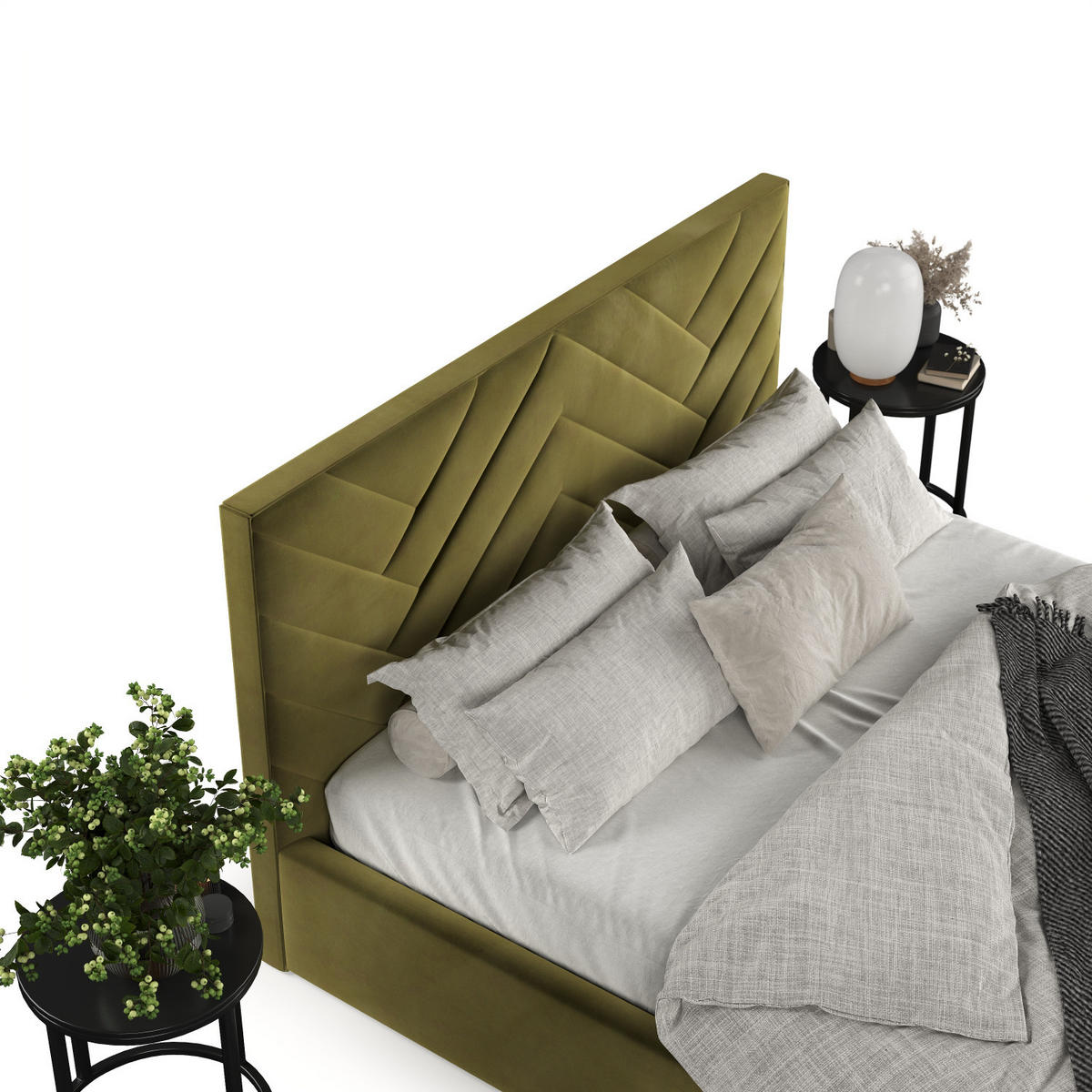 POLSTERBETT Arco 160/200 cm Olivgrün im Kronos Stoff - Schwarz/Naturfarben, Holz/Holzwerkstoff (160/200cm) - AltaBeds