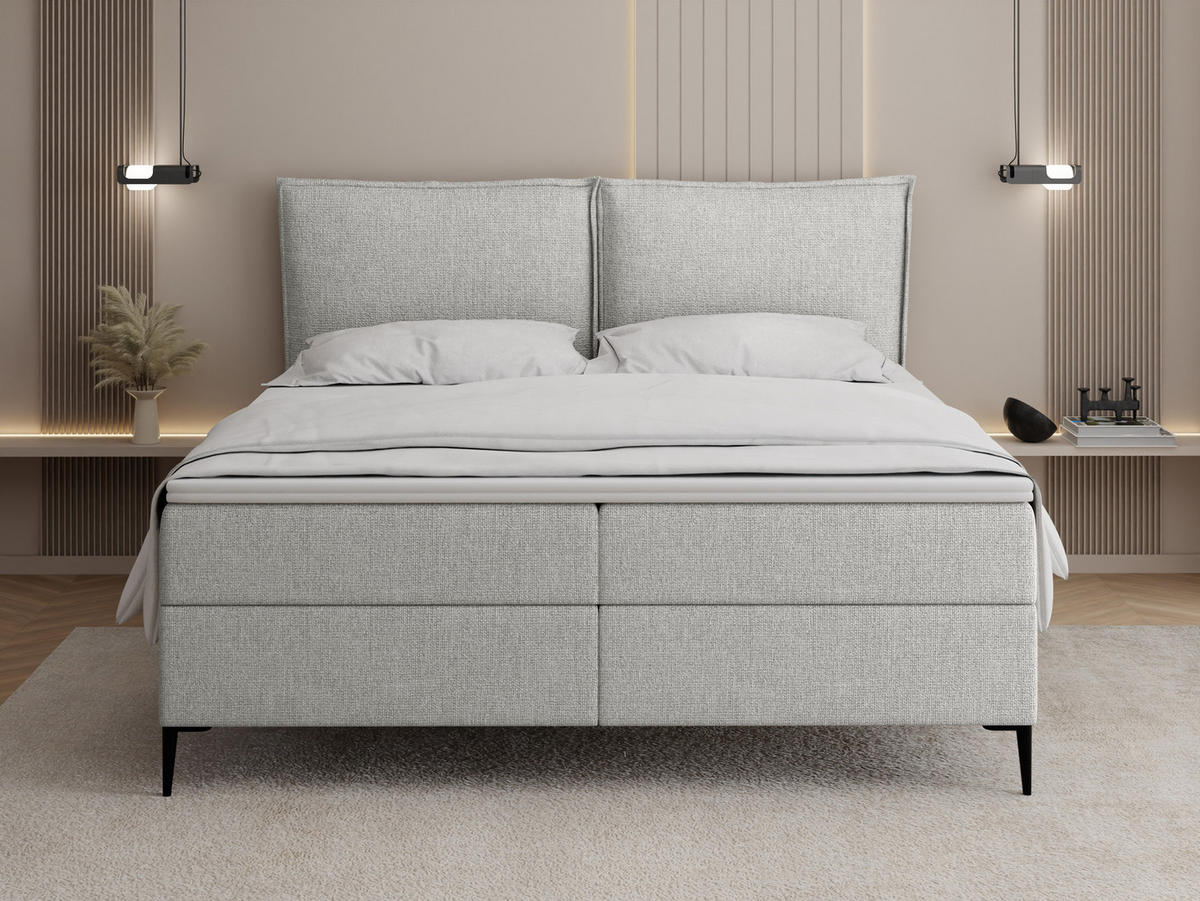 BOXBETT Calio Rise mit Bettkasten, Grau Chenille 120x200 cm – inkl. H4 Taschenfederkern Matratze & Foam Topper - Schwarz/Grau, Holz/Holzwerkstoff (120/200cm) - WFL GROUP