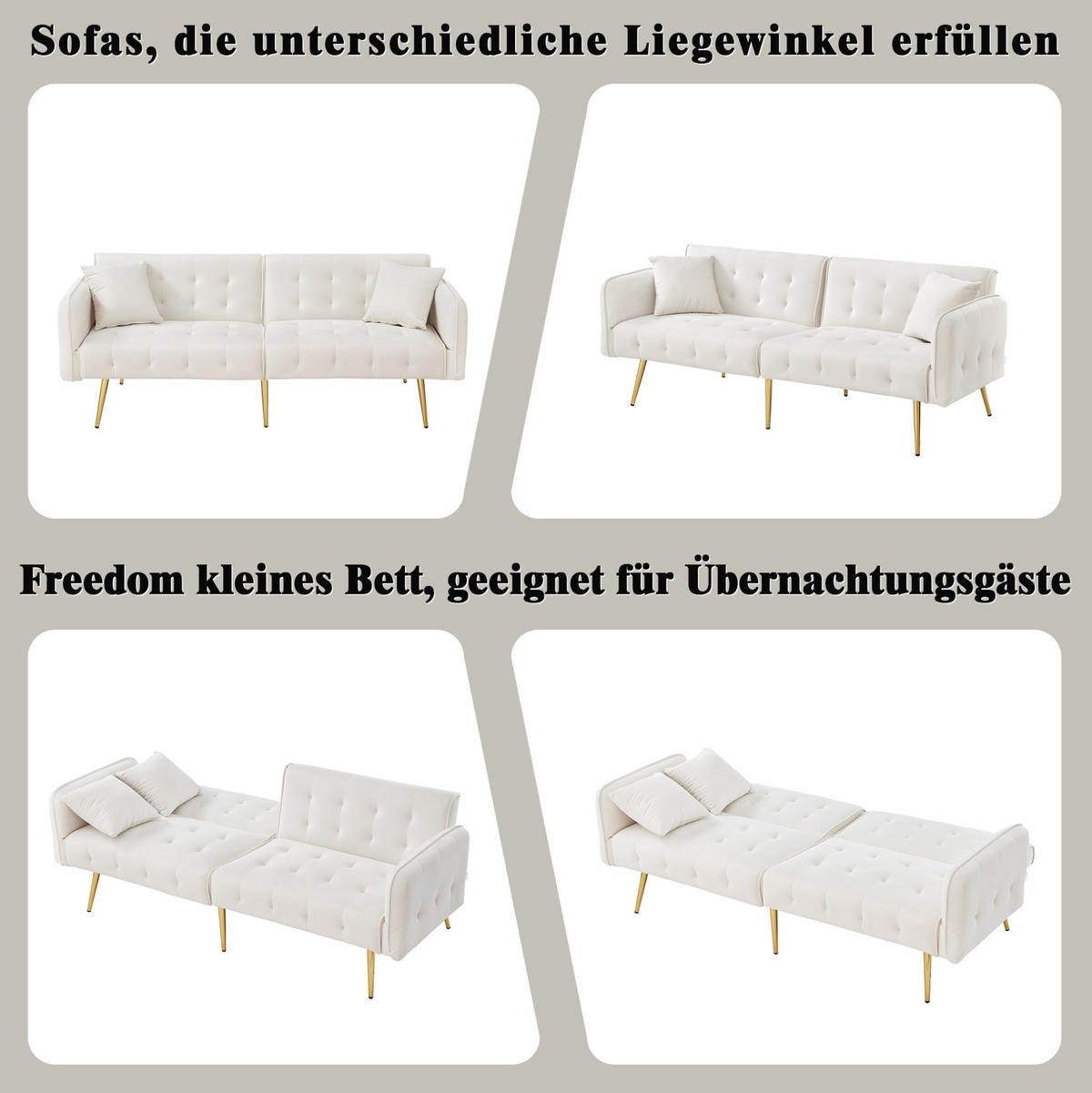SOFABETT 2-in-1 215 x 81,5 cm Velours Ancient White - Weiß, Kunststoff (178/70/82cm) - Meubliv
