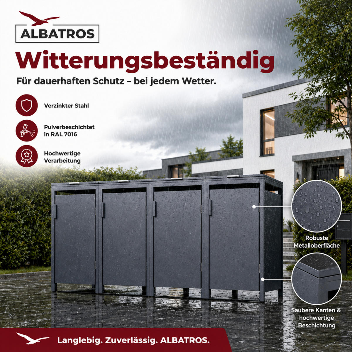 MÜLLTONNENBOX für Hauswände 4er, MTW4 - Anthrazit, Metall (272/118/80cm) - Albatros