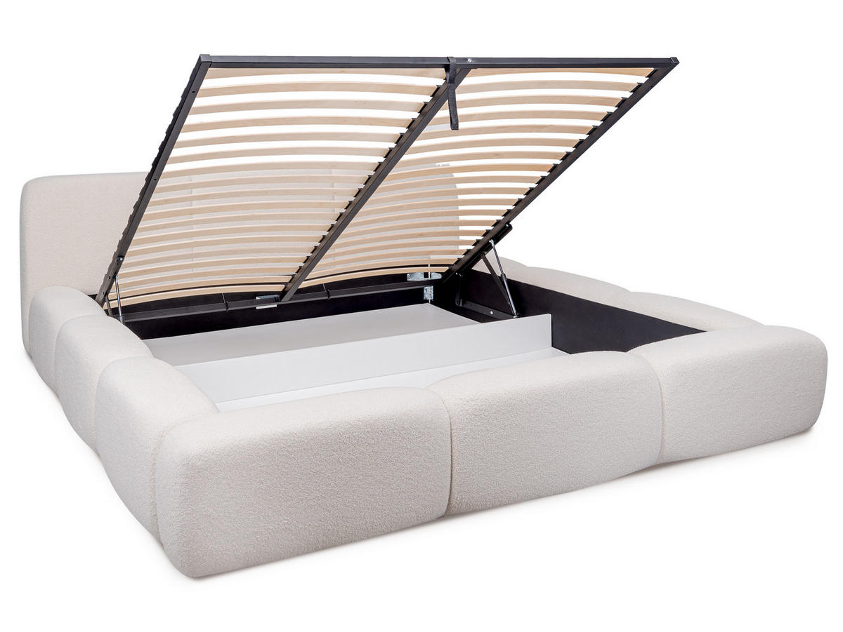 POLSTERBETT Arosa Hellbeige 200/200 cm Boucle mit Bettkasten - Beige, Textil/Metall (200/200cm) - wonello