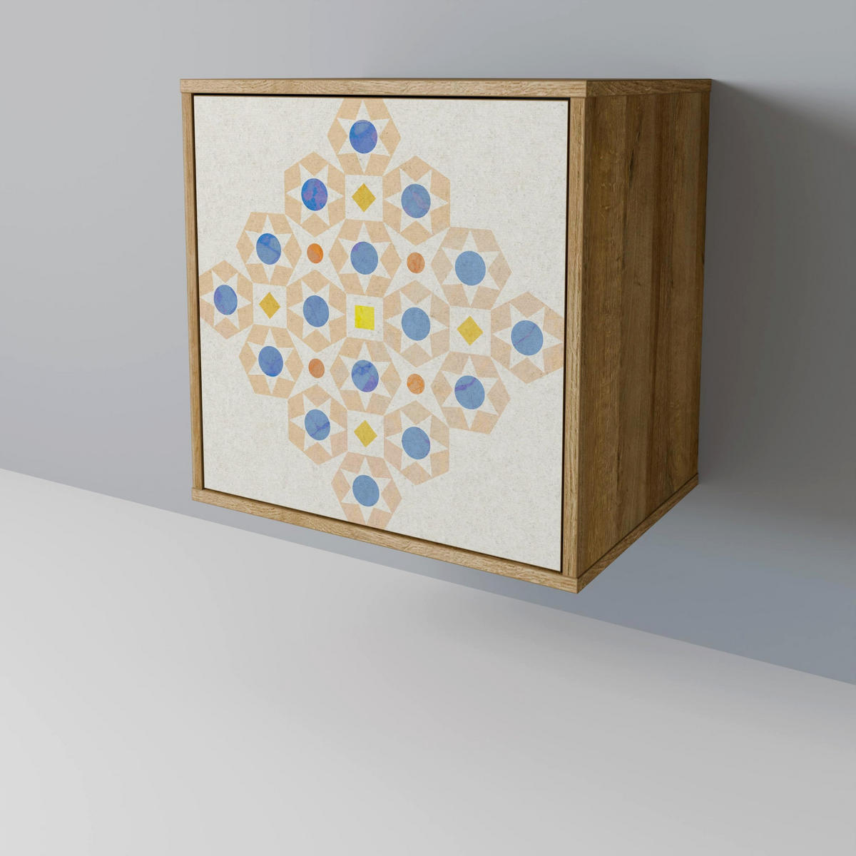SIDEBOARD PATTERNED PRISM, Eichefarben, 57,5x42x77,5 cm, Schräge Buchenholzfüße - Eichefarben/Buchefarben, Holzwerkstoff/Buchenholz (57.5/77.5/42cm) - SpaceRebels
