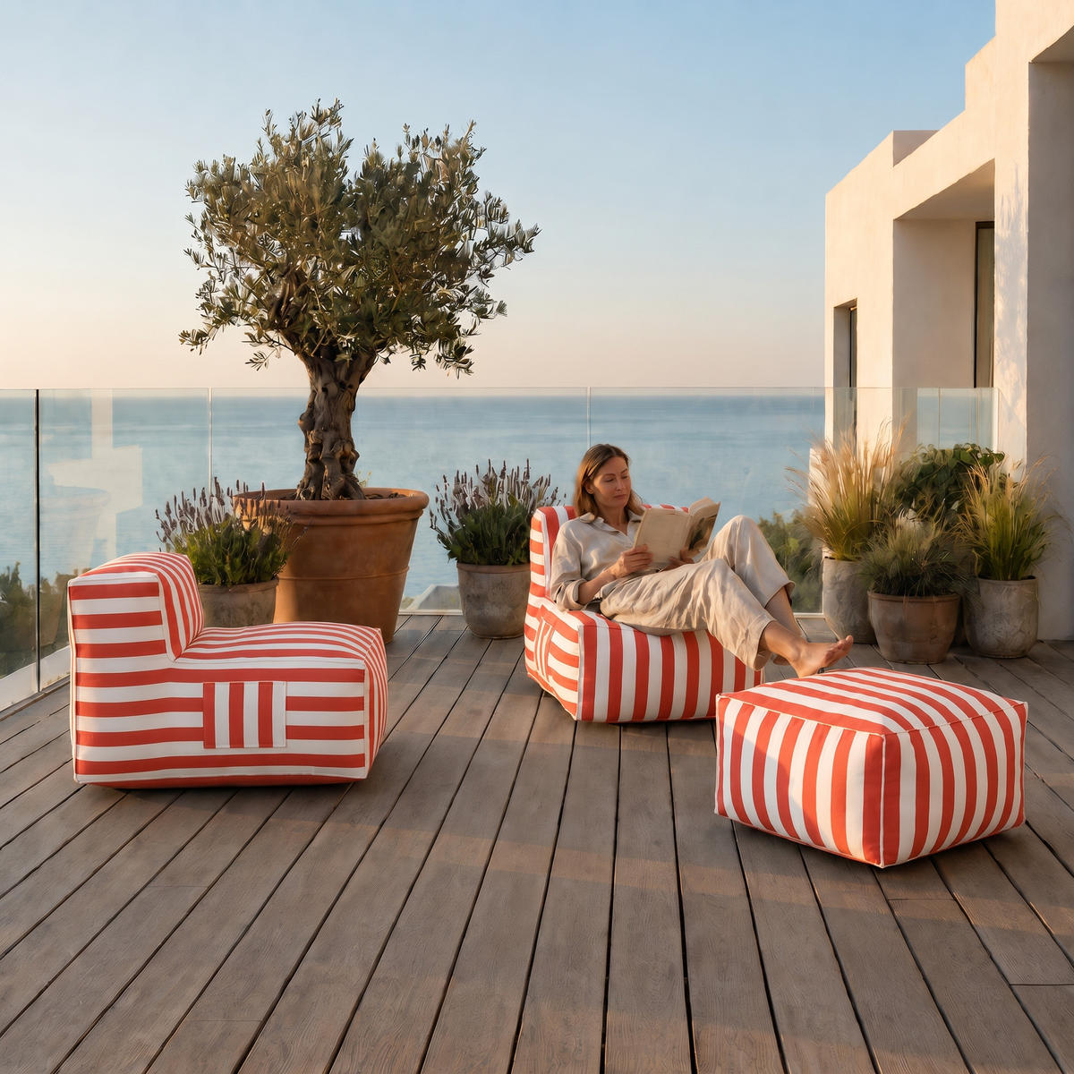 GARTENLOUNGE-SET SOFT SET 4 Orange - Orange, Textil - Muffo