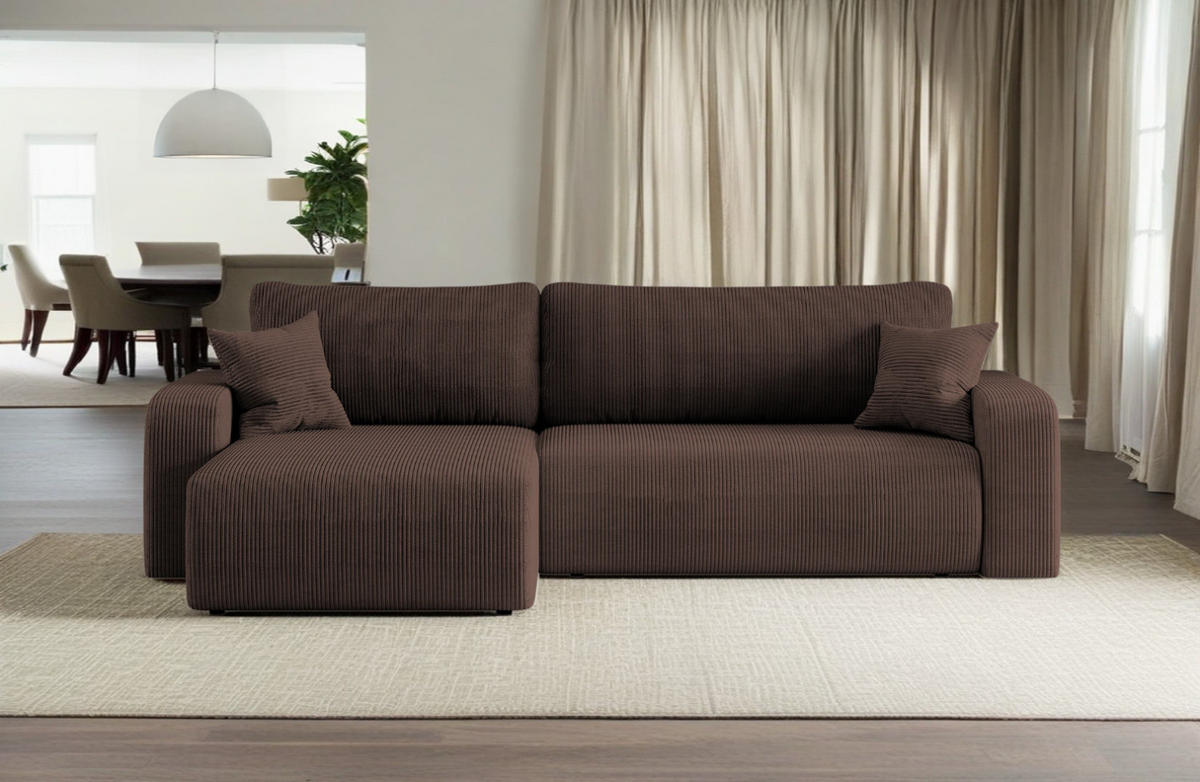 SCHLAFSOFA MILANO XL und bettkasten stoff Poso Dicker Cord Braun Links - Braun, Holz (274/82/145cm) - Kaiser Möbel