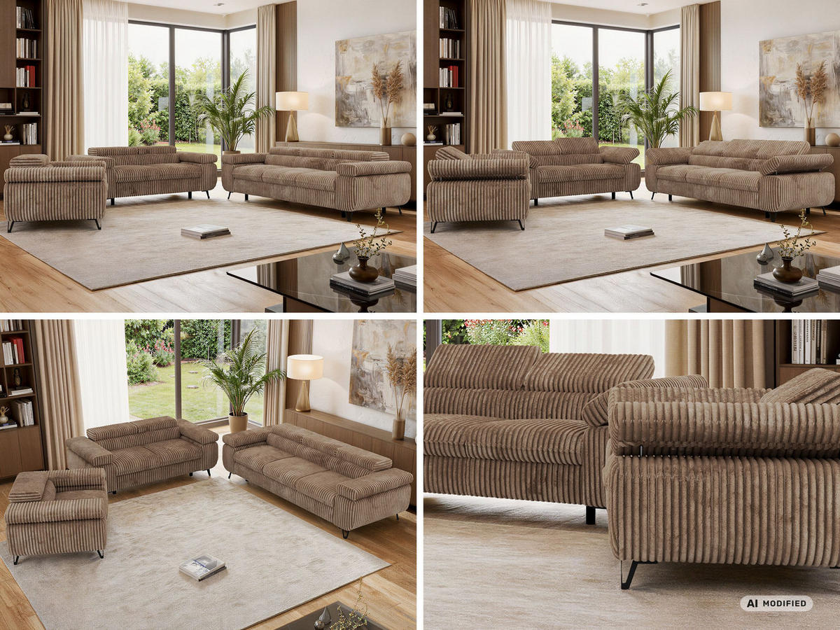 SEDACÍ SOUPRAVA PETER 1+2+3 - Hnědá Manšestr - černá/hnědá, kov/textil (262/76/99cm) - MKS