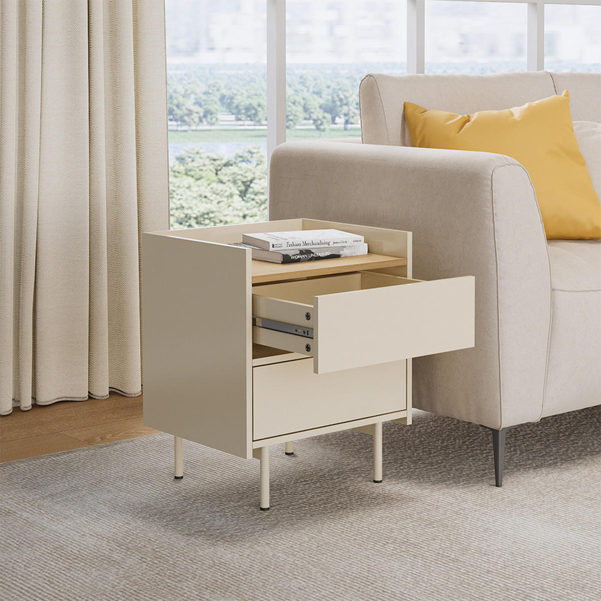 NACHTTISCH Velina Creme 48 x 58 cm mit 2 Schubladen - Eichefarben/Creme, Holzwerkstoff (48/58/40cm) - Vicco