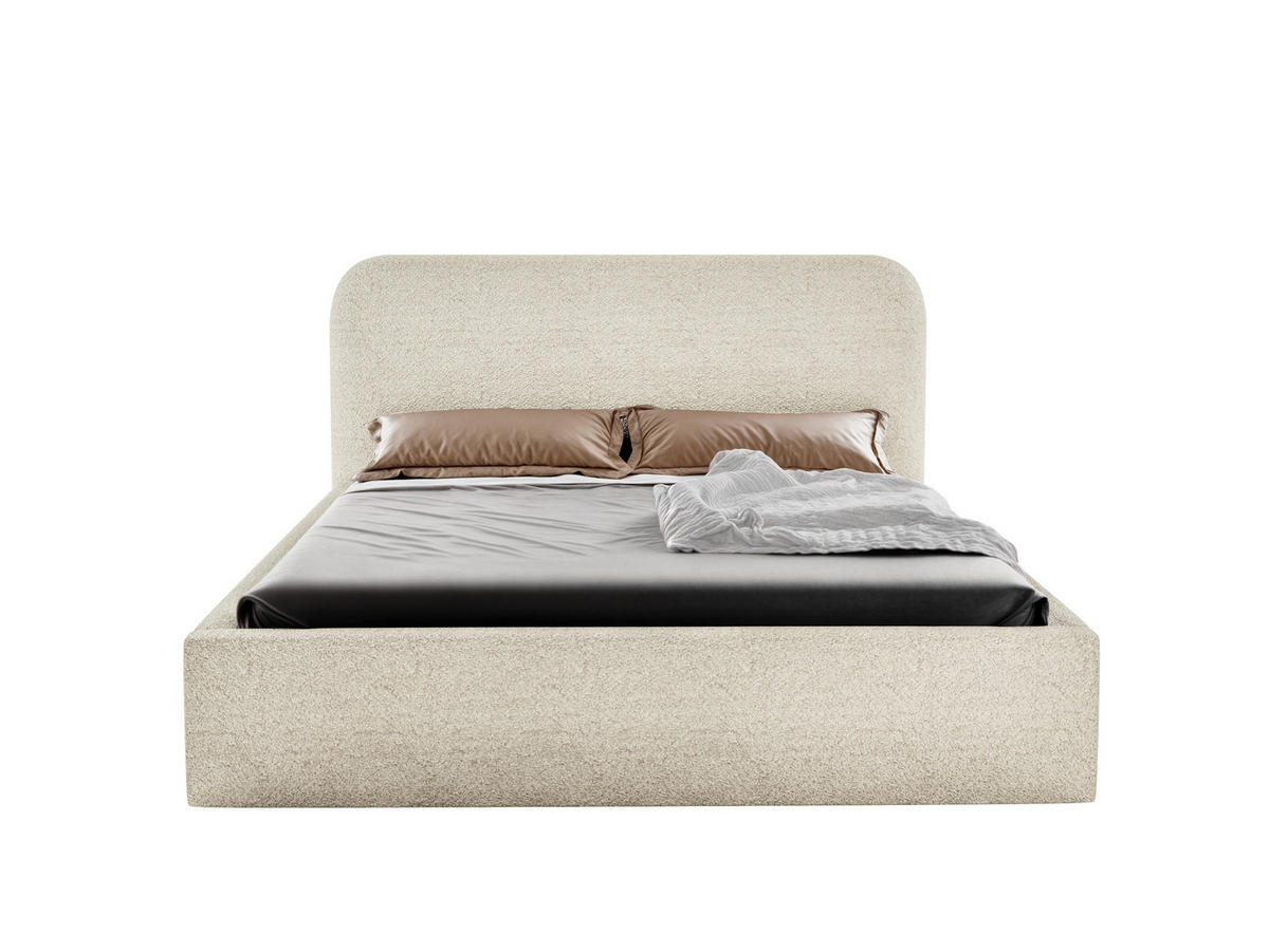 POLSTERBETT LAVINO 180x200 mit Bettkasten & Metallgestell – Bouclé Stoff MONTE Creme - Creme, Textil (180/200cm) - Luxkor24