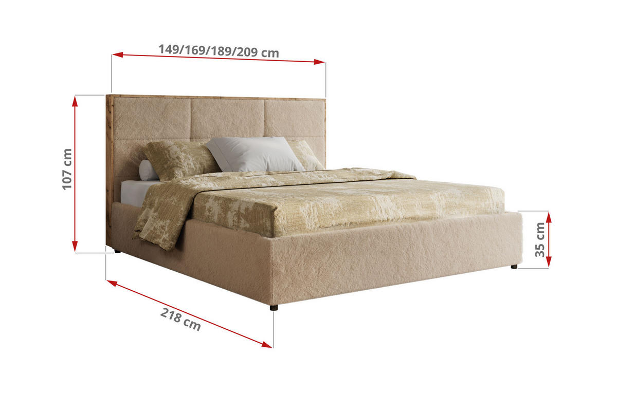 POLSTERBETT LERIO CLASSIC 140/200 - Beige Plüsch - ohne Matratze - Beige, Textil (140/200cm) - MKS