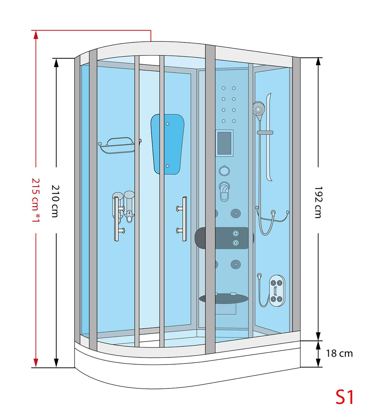 DUSCHE Duschkabine D60-73M0L-EC Schwarz 120x80 - Schwarz, Glas/Kunststoff (120/80/215cm) - AcquaVapore by Sandra Jentho