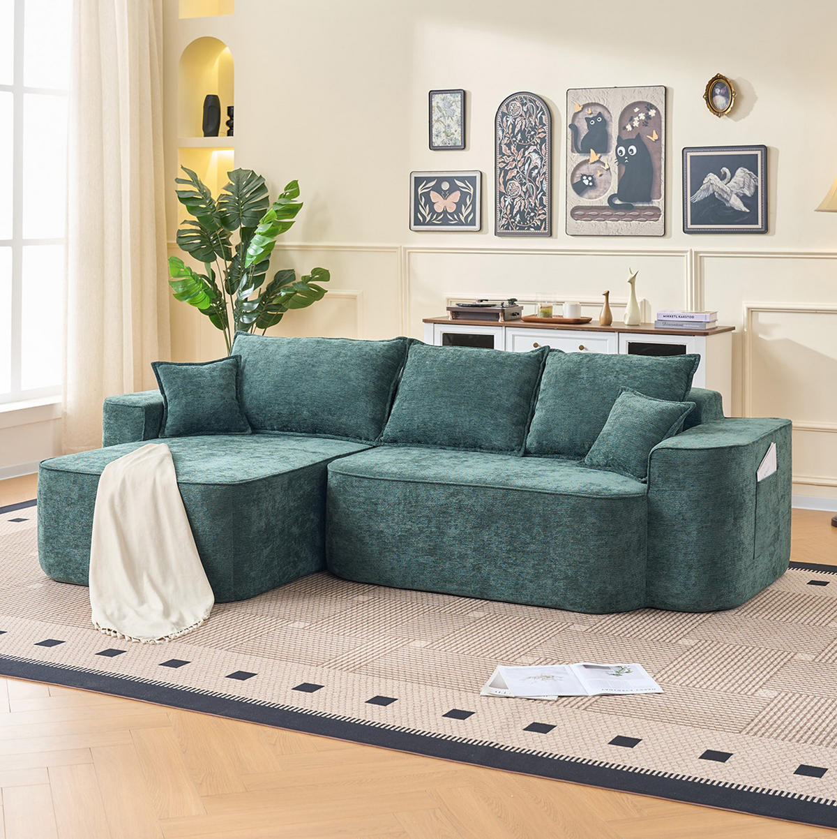 ECKSOFA 262/144/65 cm grün aus Chenille mit Chaiselongue und modularem Design - Grün, Textil (144/262cm) - OKWISH