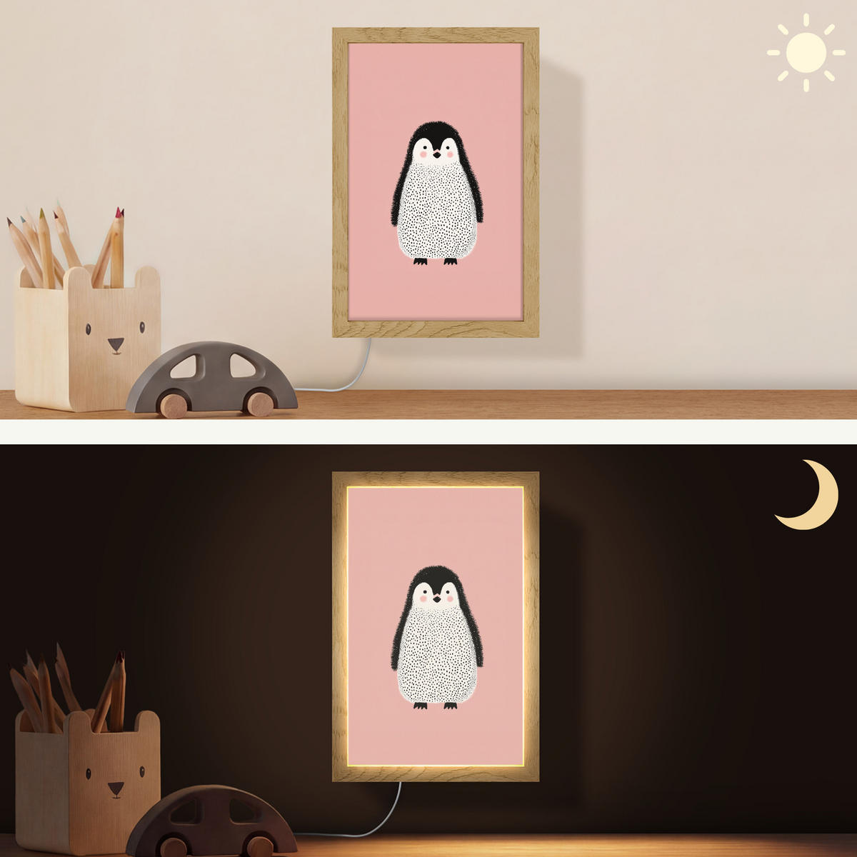 NÁSTĚNNÁ LAMPA Tučňák - Tečky - Minimalistický - Růžový 20x30 cm - růžová, kompozitní dřevo (20/30/8cm) - OnlyWow