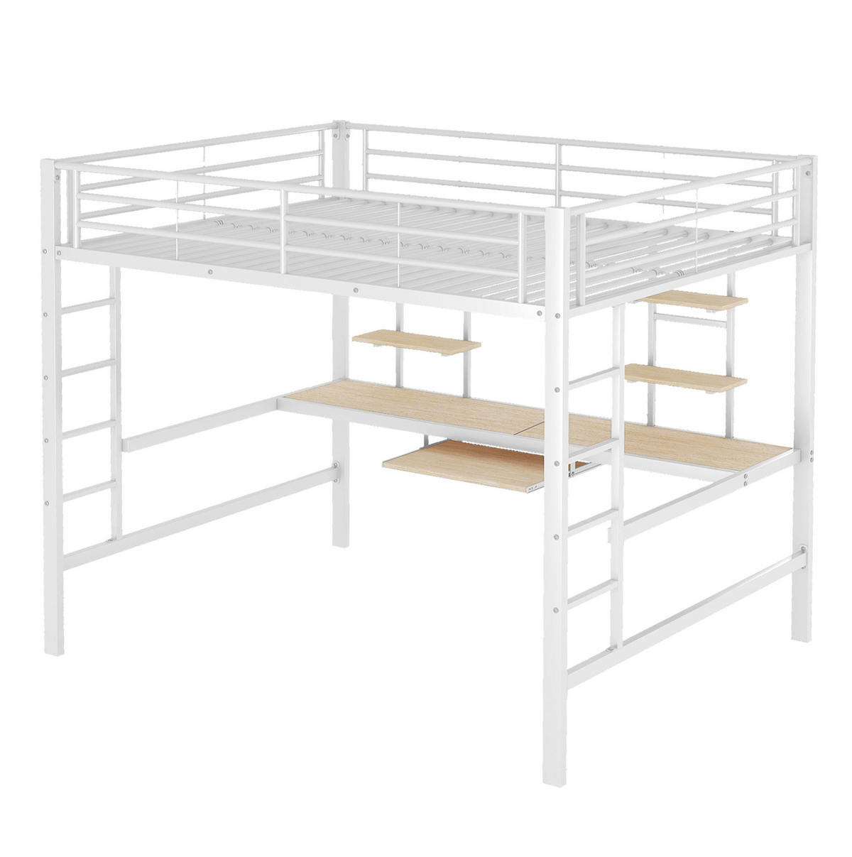 HOCHBETT 140/200 cm aus Metall mit Schreibtisch und 2 Regalen, Weiß - Weiß, Metall (140/200cm) - Flora Grace