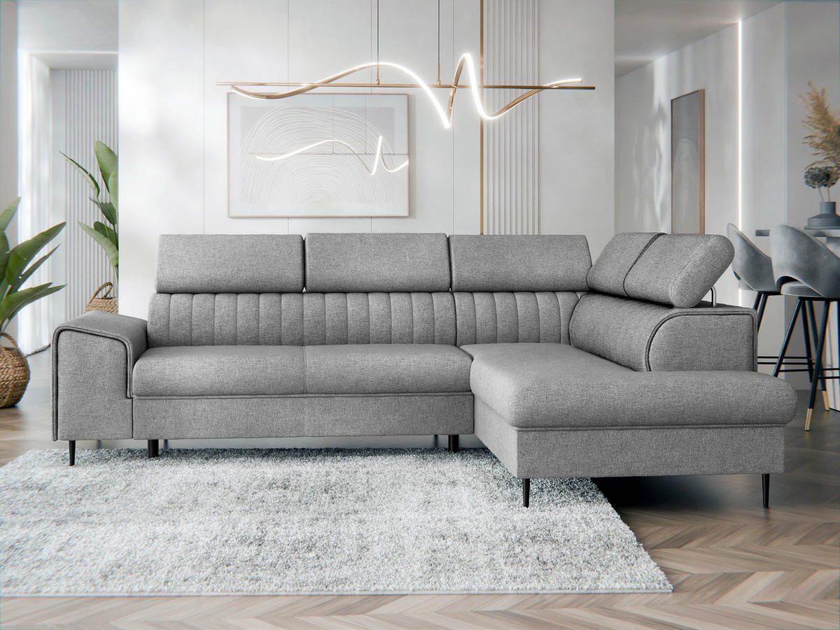 ECKSOFA Kadurin, Seite: Rechts - Hellgrau/Schwarz, Holz/Kunststoff (276/206cm) - MIRJAN24