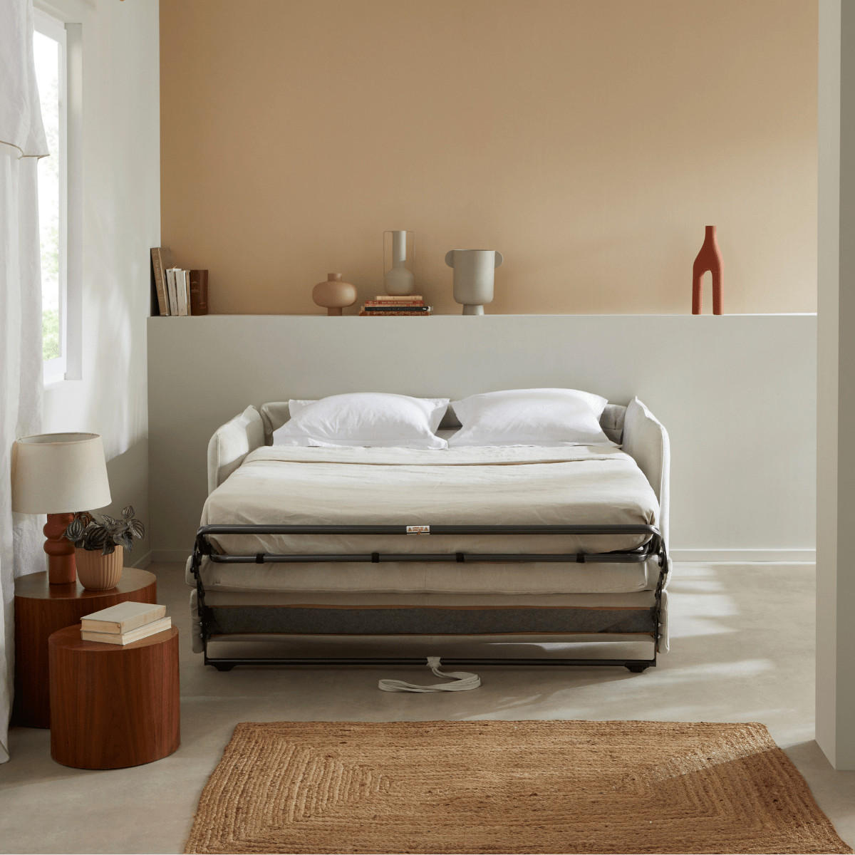 SCHLAFSOFA 3-sitzer mit express-Öffnung in stoff mika 185/104/90 cm - Beige, Holz (185/90/104cm) - Calicosy