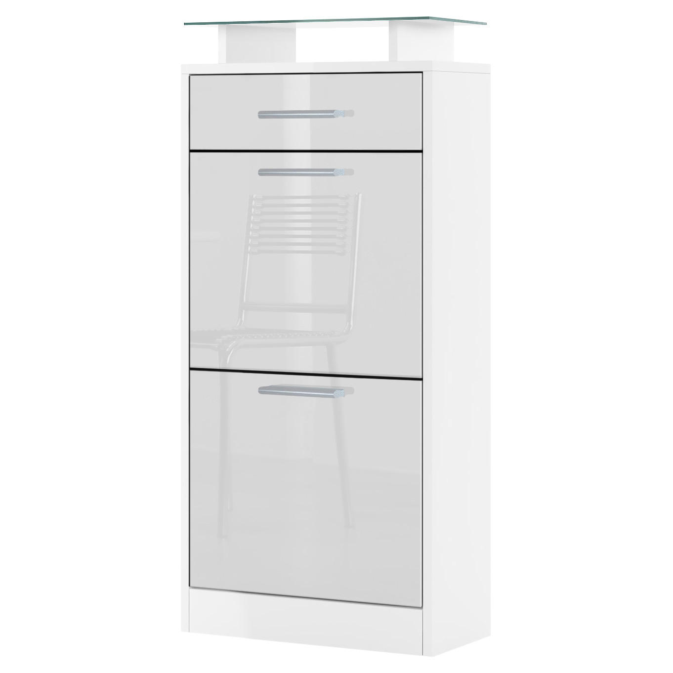 Vladon Schuhschrank Weiß Hochglanz 46x104x23 cm