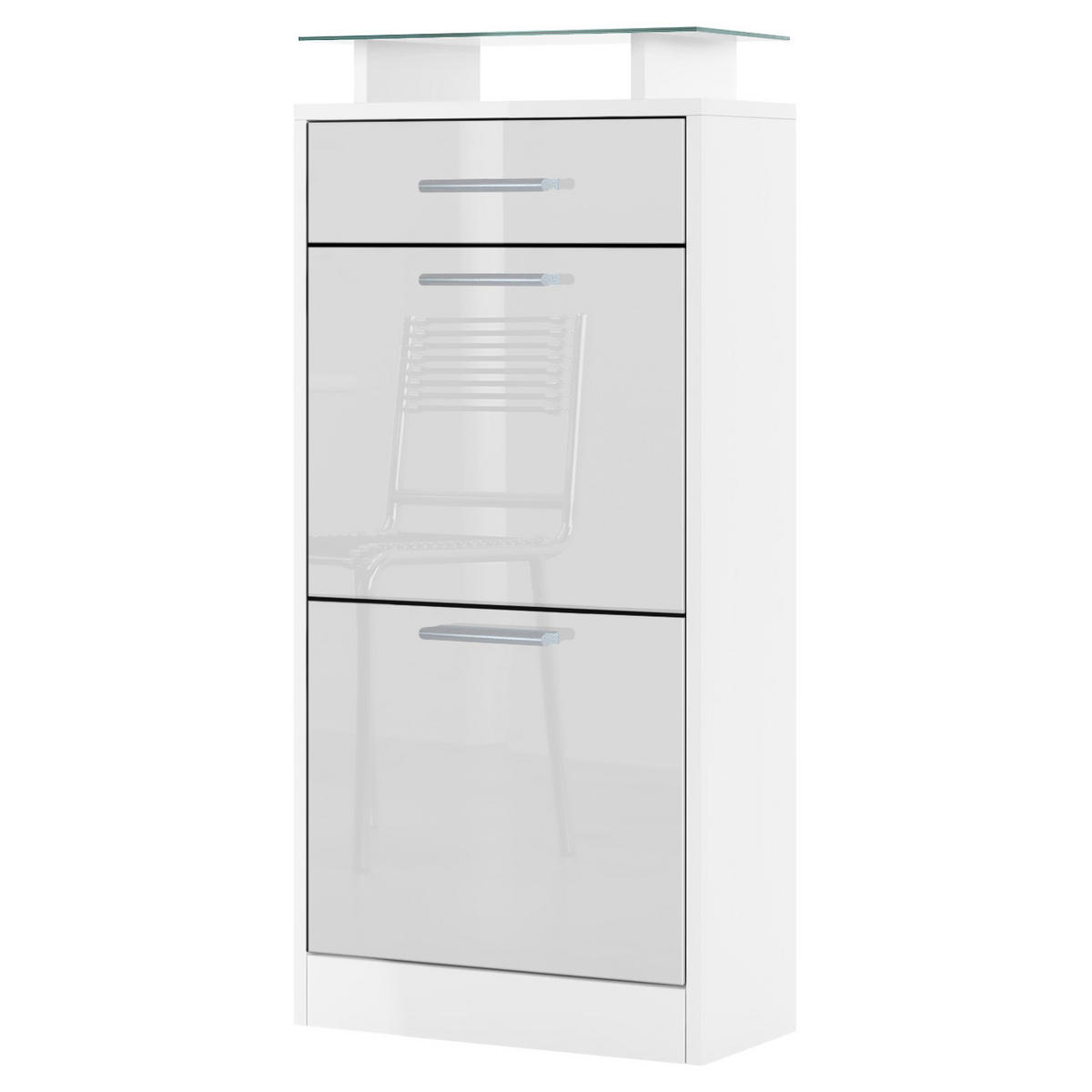 SCHUHSCHRANK Loret Front in Weiß Hochglanz - Weiß Hochglanz, Holzwerkstoff (46/104/23cm) - Vladon