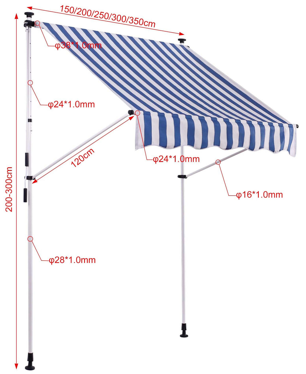 MARKISE Stoff weiß/blau - Blau/Weiß, Textil (300/200/120cm) - CLP