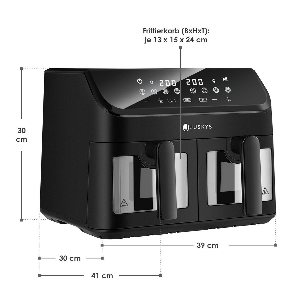 HEISSLUFTFRITTEUSE 9 L mit 2 Zonen - Schwarz, Kunststoff (41/39/30cm) - Juskys